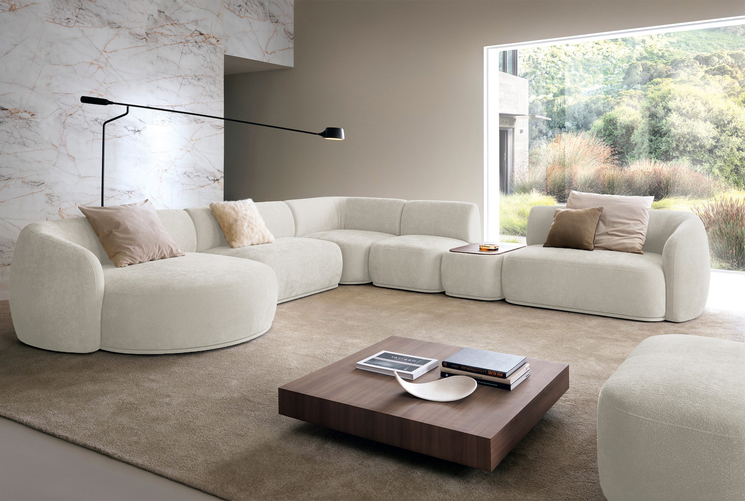 Modulare Ottomane Bommo, linksseitig, cremefarben, Chenille
