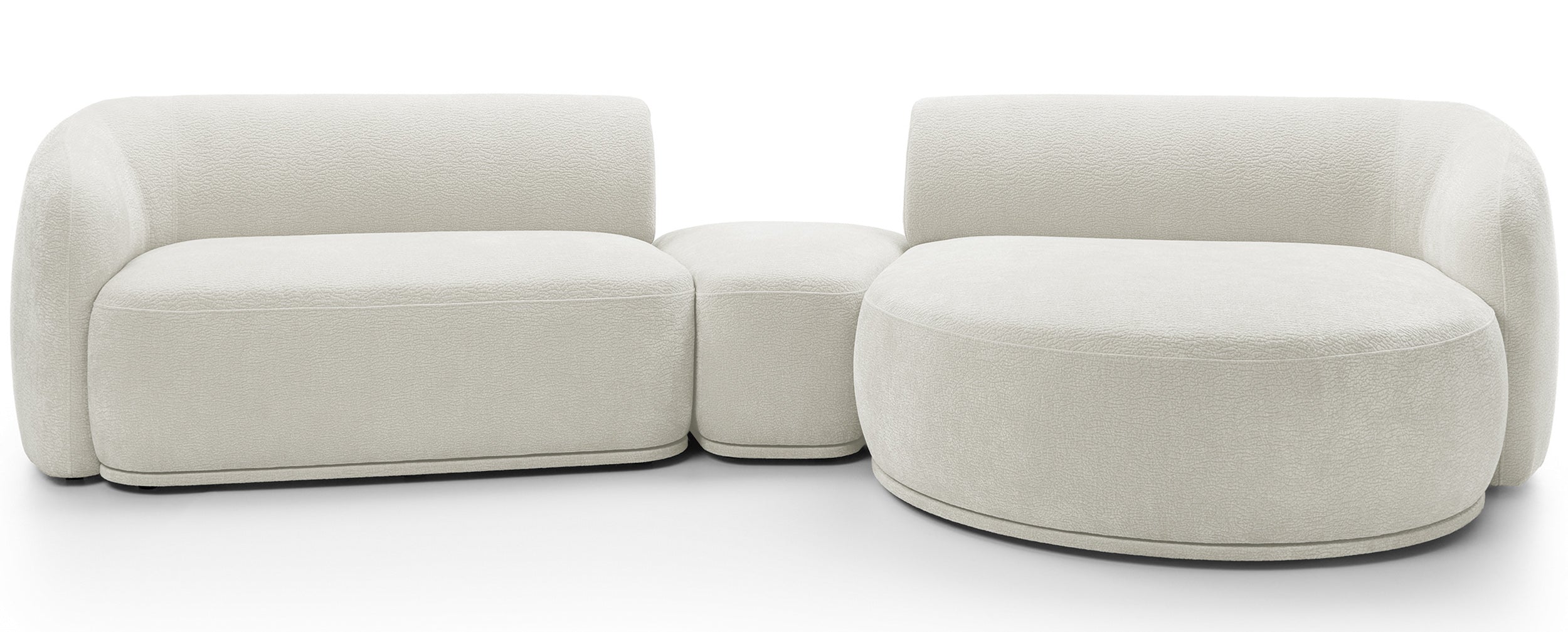 Modulares Ecksofa Bommo L-förmig mit Pouf, rechtsseitig, cremefarbenes Chenille