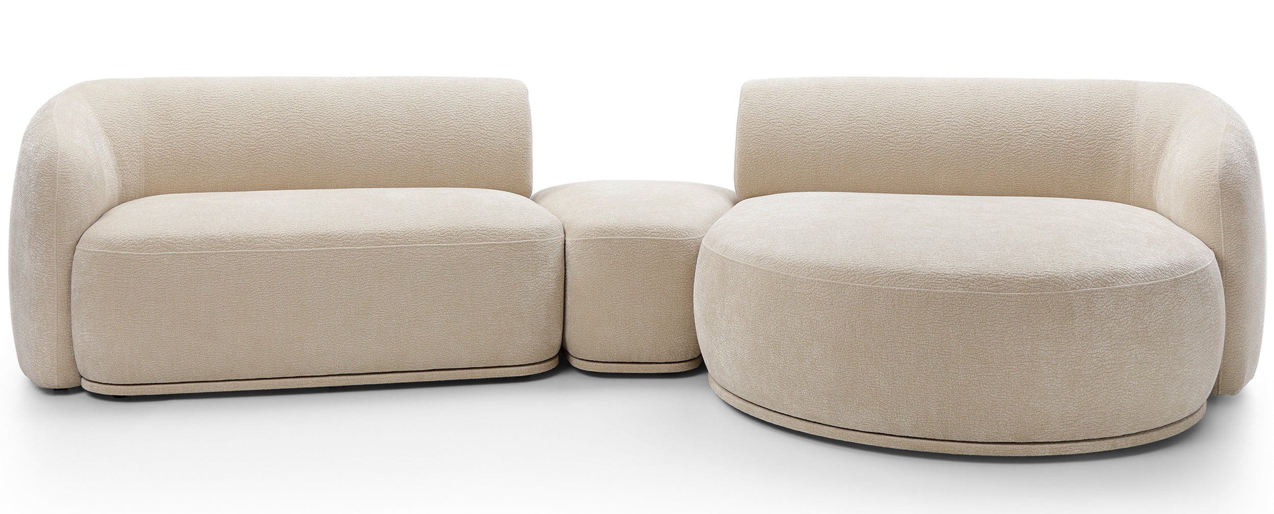 Modulare Eckcouch Bommo L-förmig mit Pouf, rechtsseitig, beige Chenille