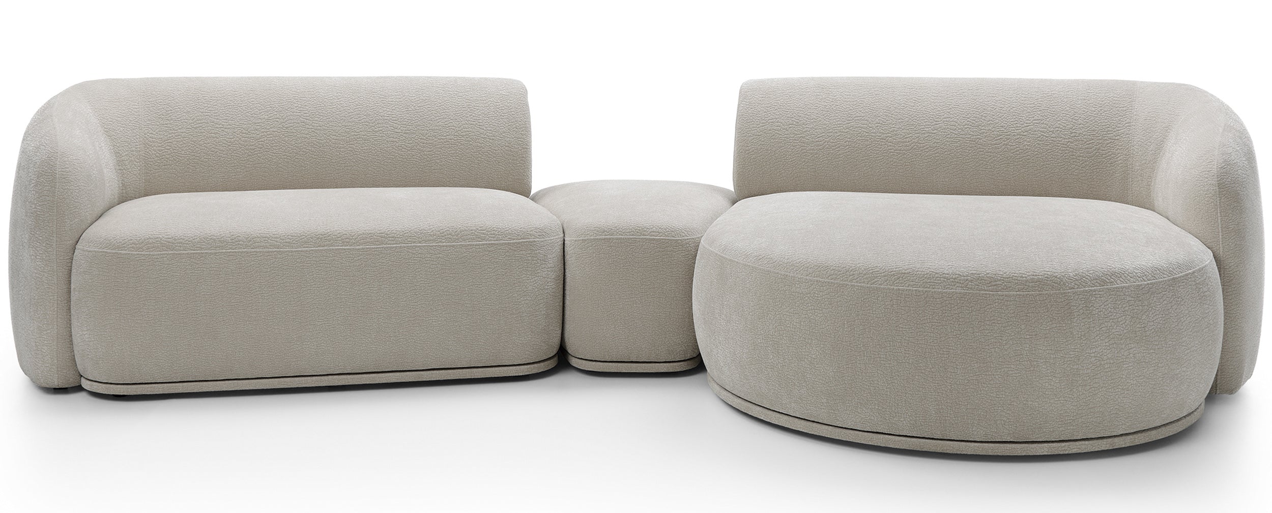 Modulare Eckcouch Bommo, L-förmig mit Hocker, rechtsseitig, grau-beige Chenille