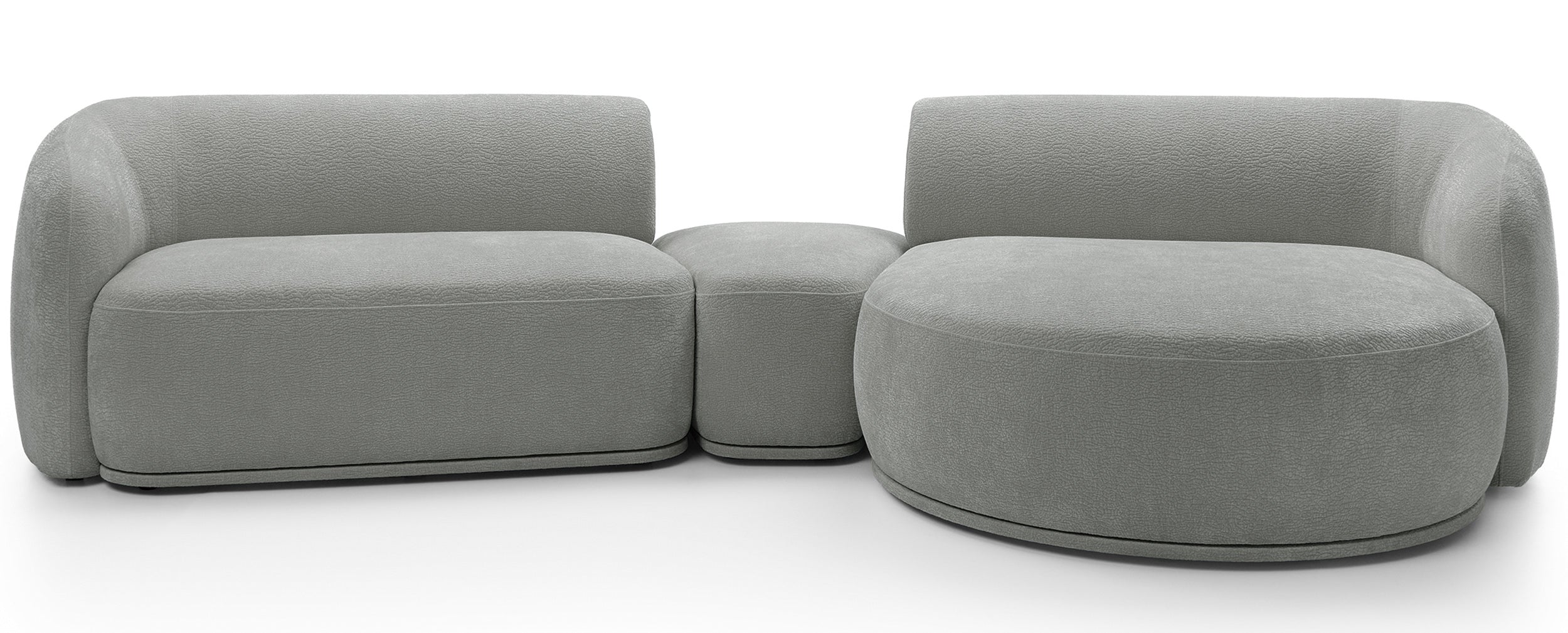 Modulares Ecksofa Bommo L-förmig mit Pouf, rechtsseitig, grauer Chenille-Stoff