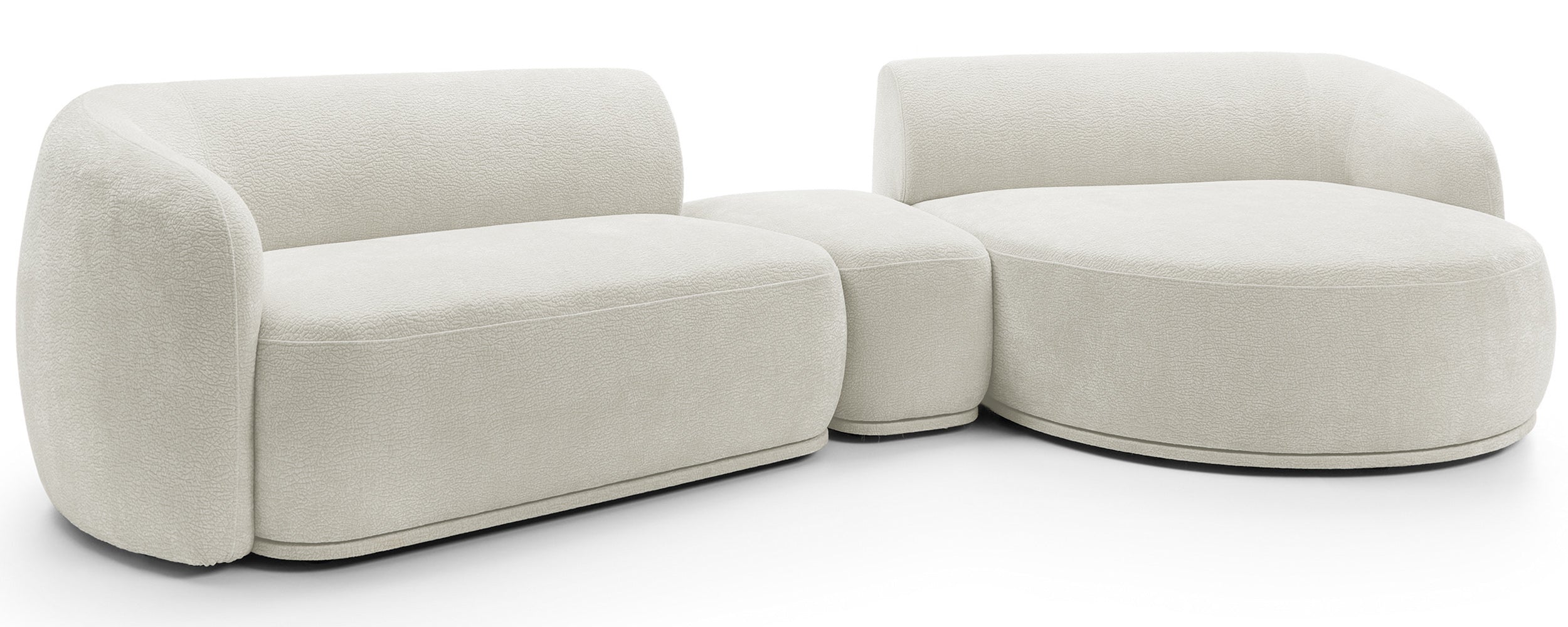 Modulares Ecksofa Bommo L-förmig mit Pouf, rechtsseitig, cremefarbenes Chenille