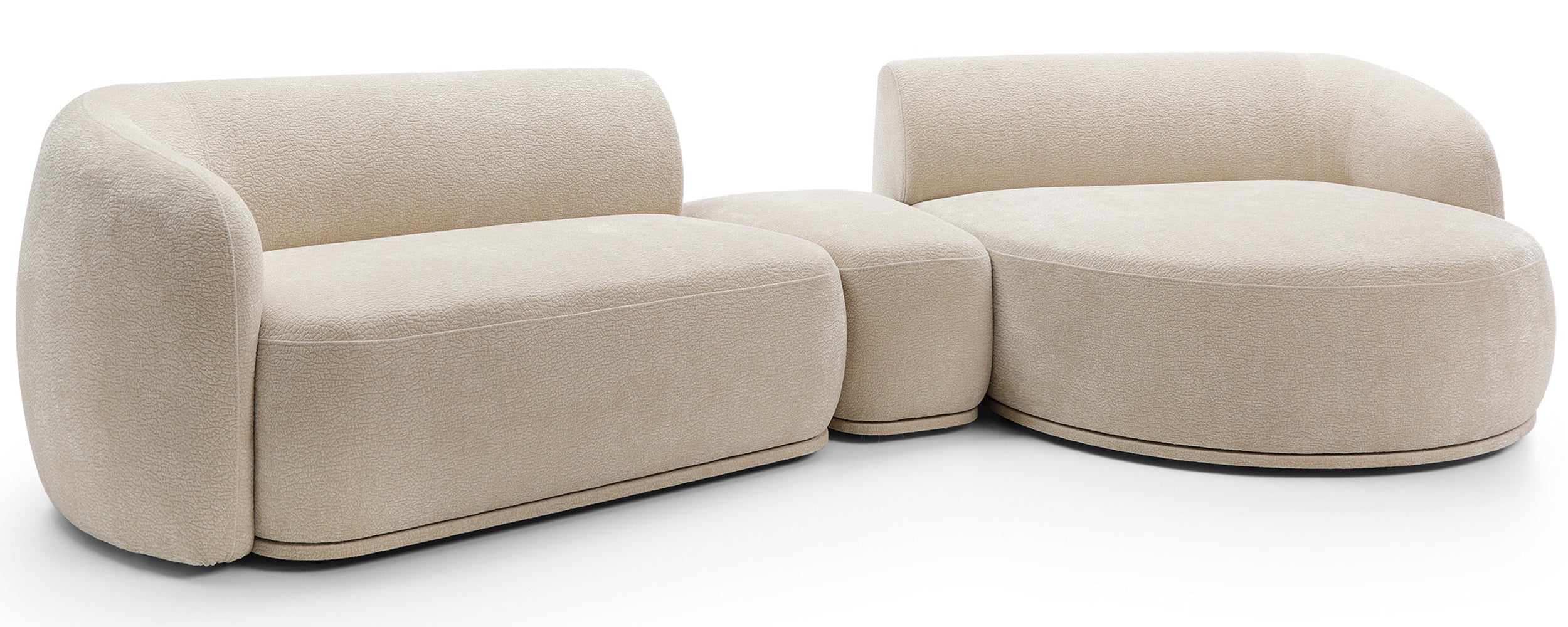 Modulare Eckcouch Bommo L-förmig mit Pouf, rechtsseitig, beige Chenille