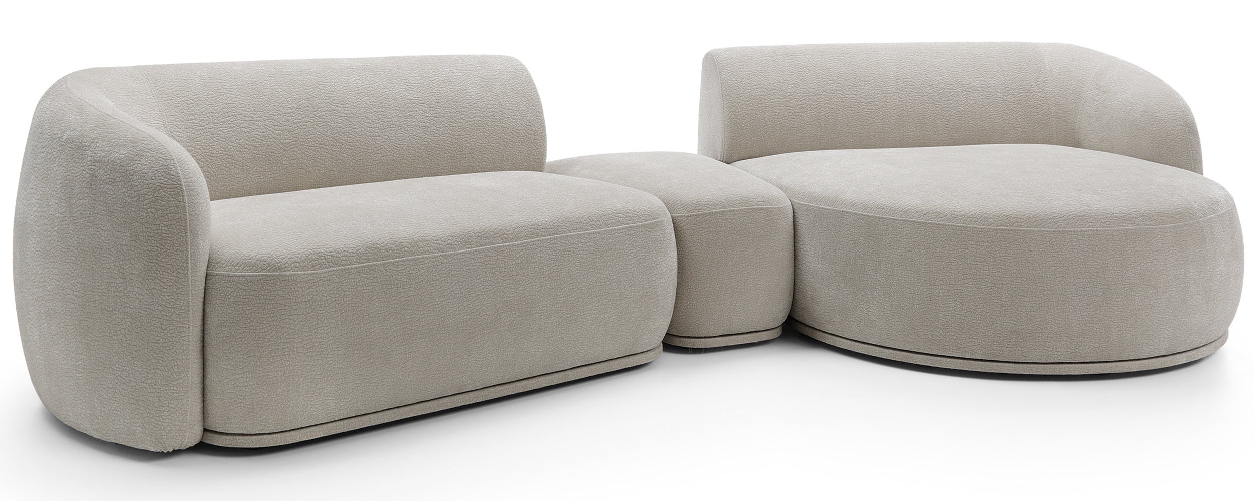Modulare Eckcouch Bommo, L-förmig mit Hocker, rechtsseitig, grau-beige Chenille