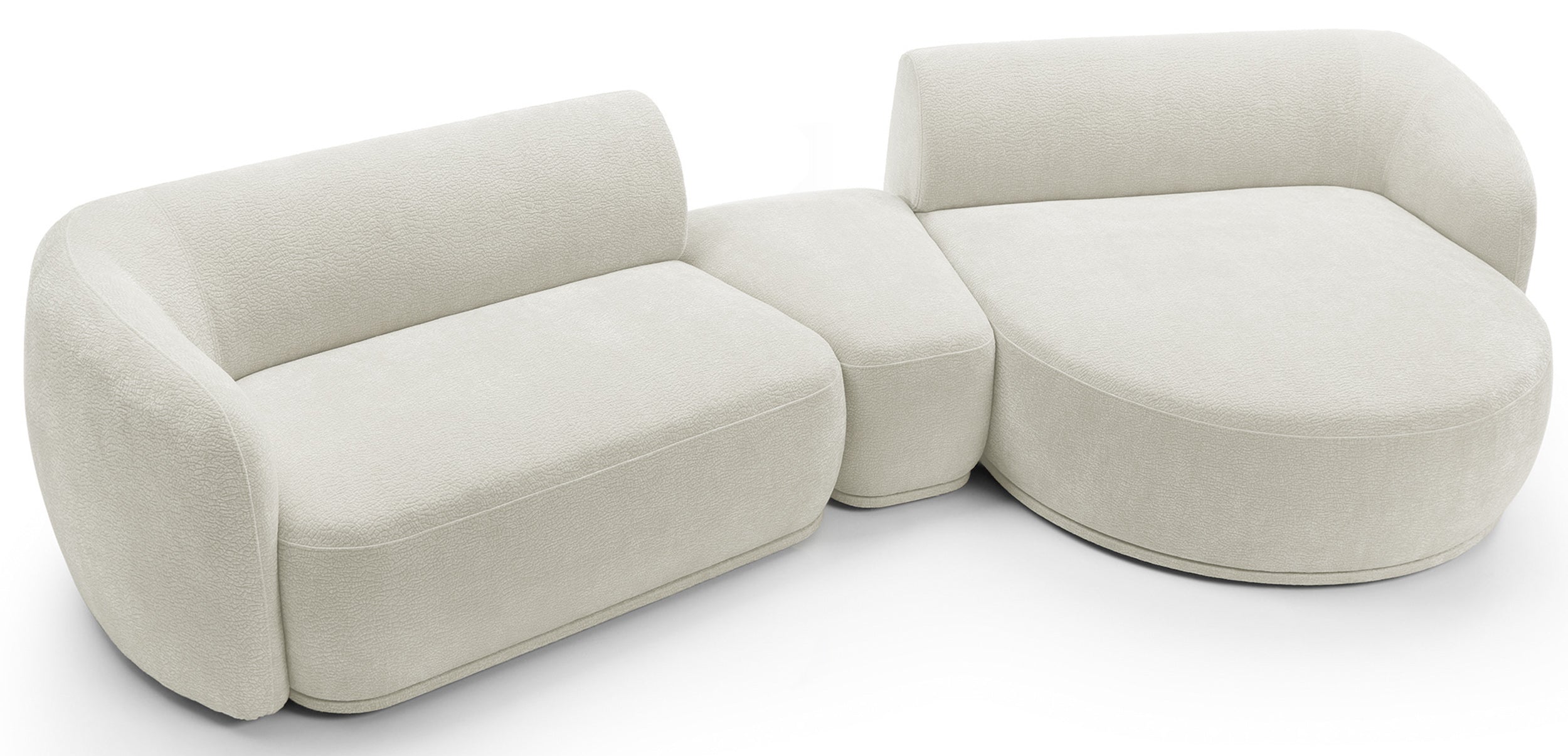 Modulares Ecksofa Bommo L-förmig mit Pouf, rechtsseitig, cremefarbenes Chenille