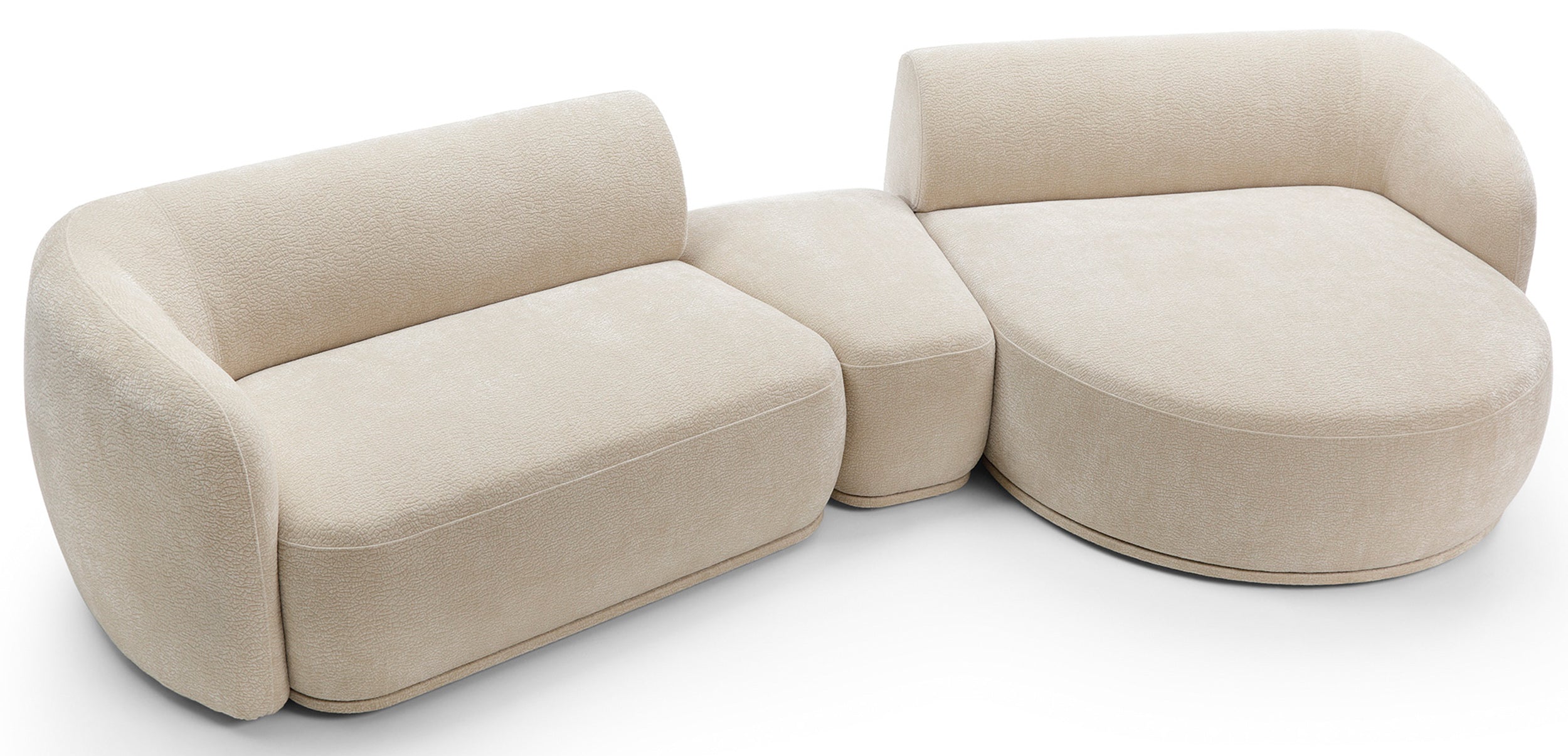 Modulare Eckcouch Bommo L-förmig mit Pouf, rechtsseitig, beige Chenille