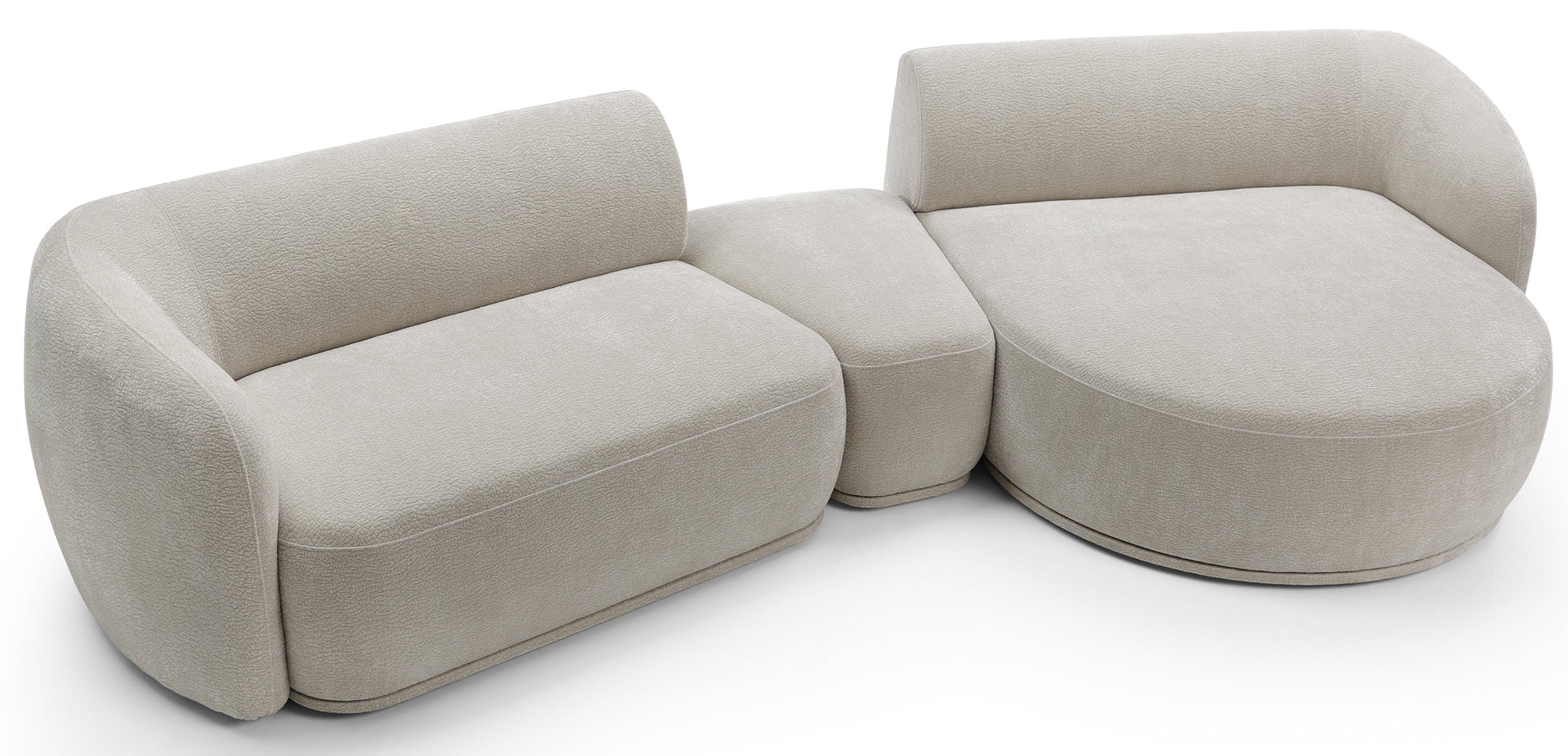 Modulare Eckcouch Bommo, L-förmig mit Hocker, rechtsseitig, grau-beige Chenille