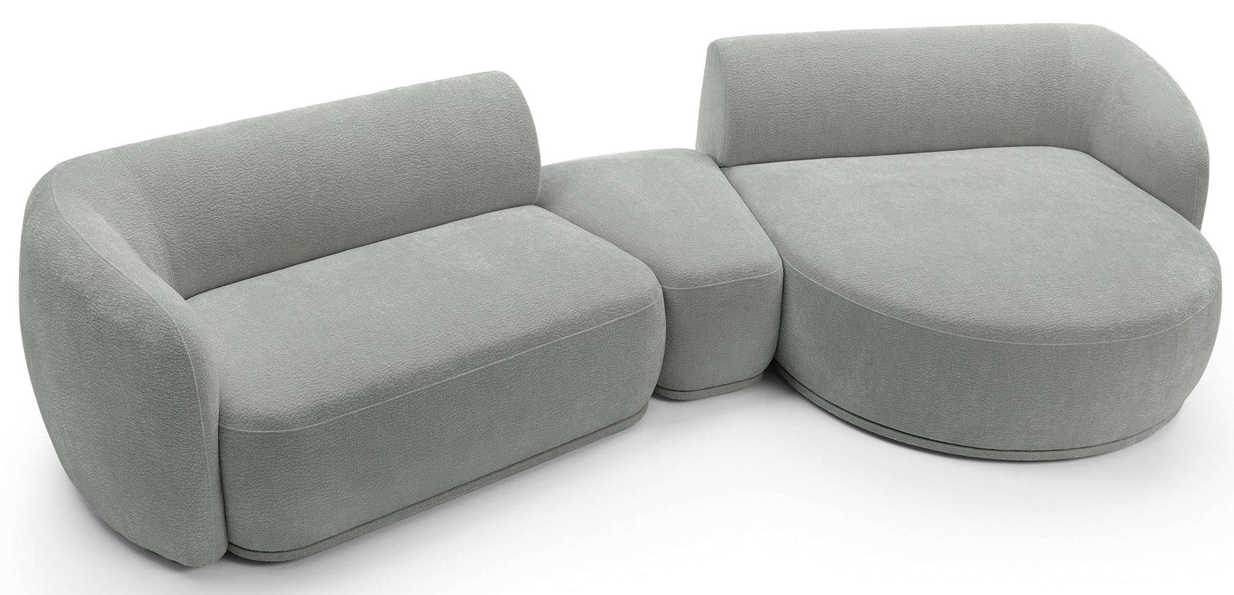 Modulares Ecksofa Bommo L-förmig mit Pouf, rechtsseitig, grauer Chenille-Stoff