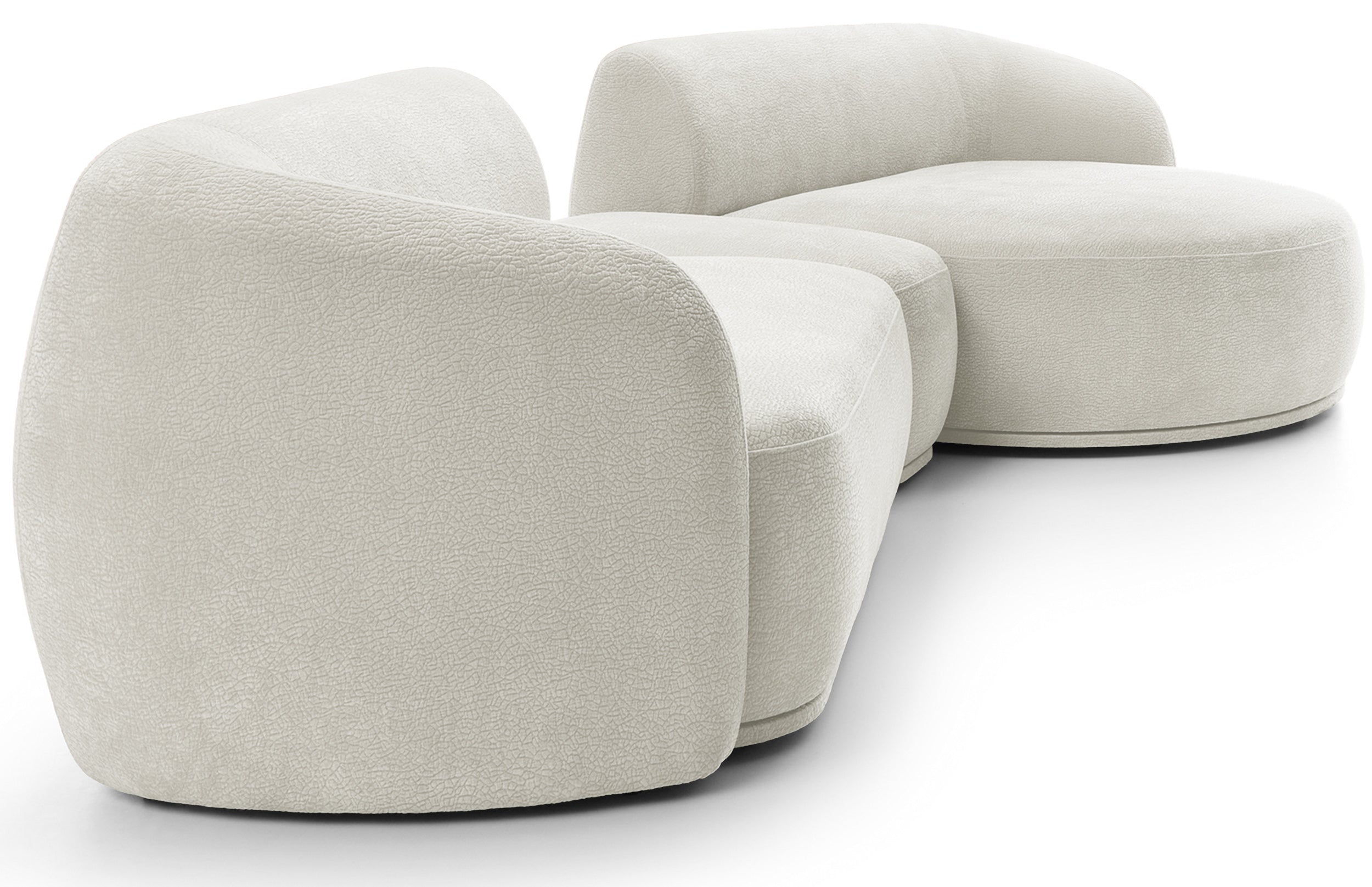 Modulares Ecksofa Bommo L-förmig mit Pouf, rechtsseitig, cremefarbenes Chenille