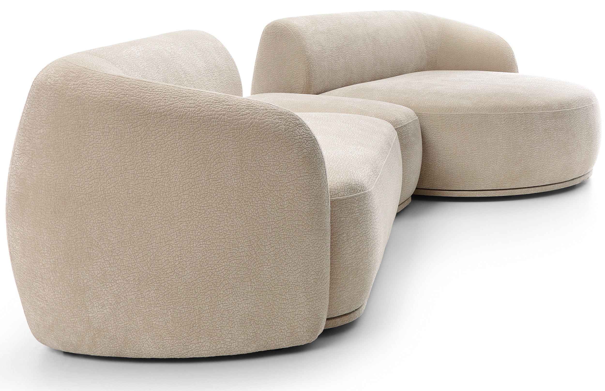 Modulare Eckcouch Bommo L-förmig mit Pouf, rechtsseitig, beige Chenille