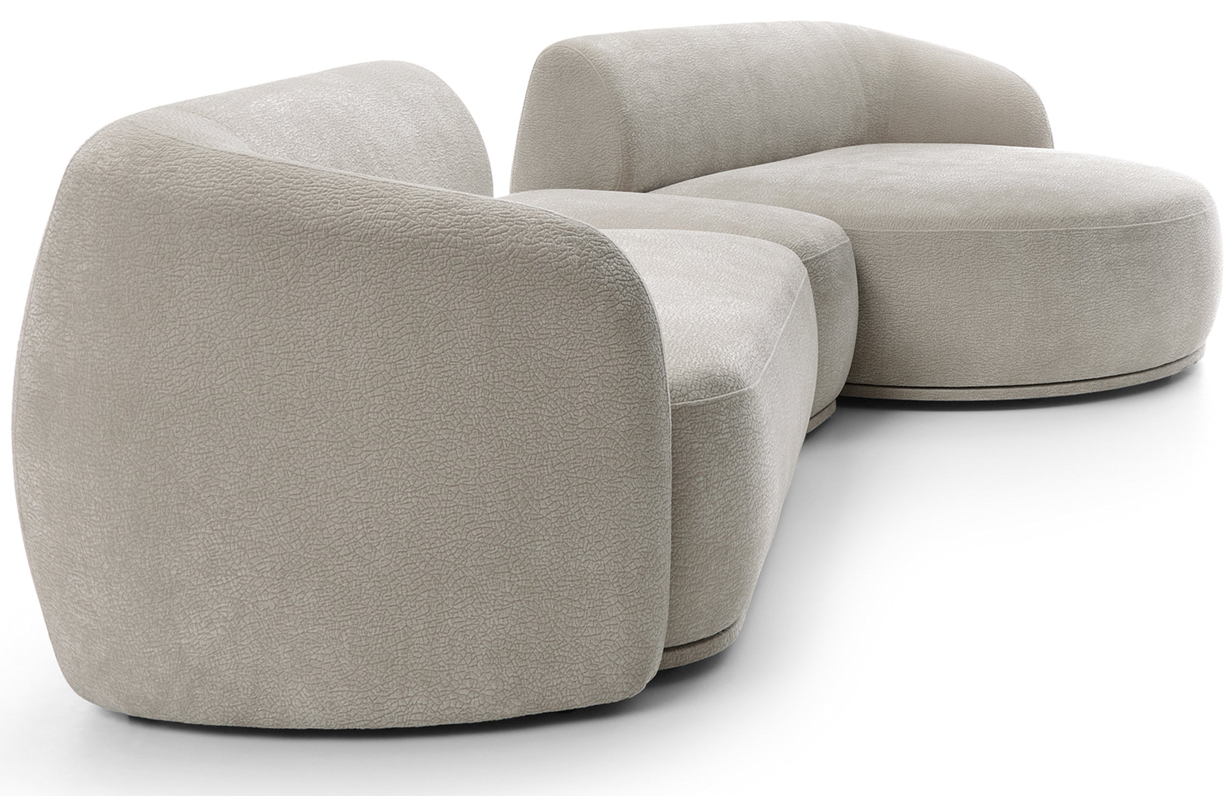 Modulare Eckcouch Bommo, L-förmig mit Hocker, rechtsseitig, grau-beige Chenille
