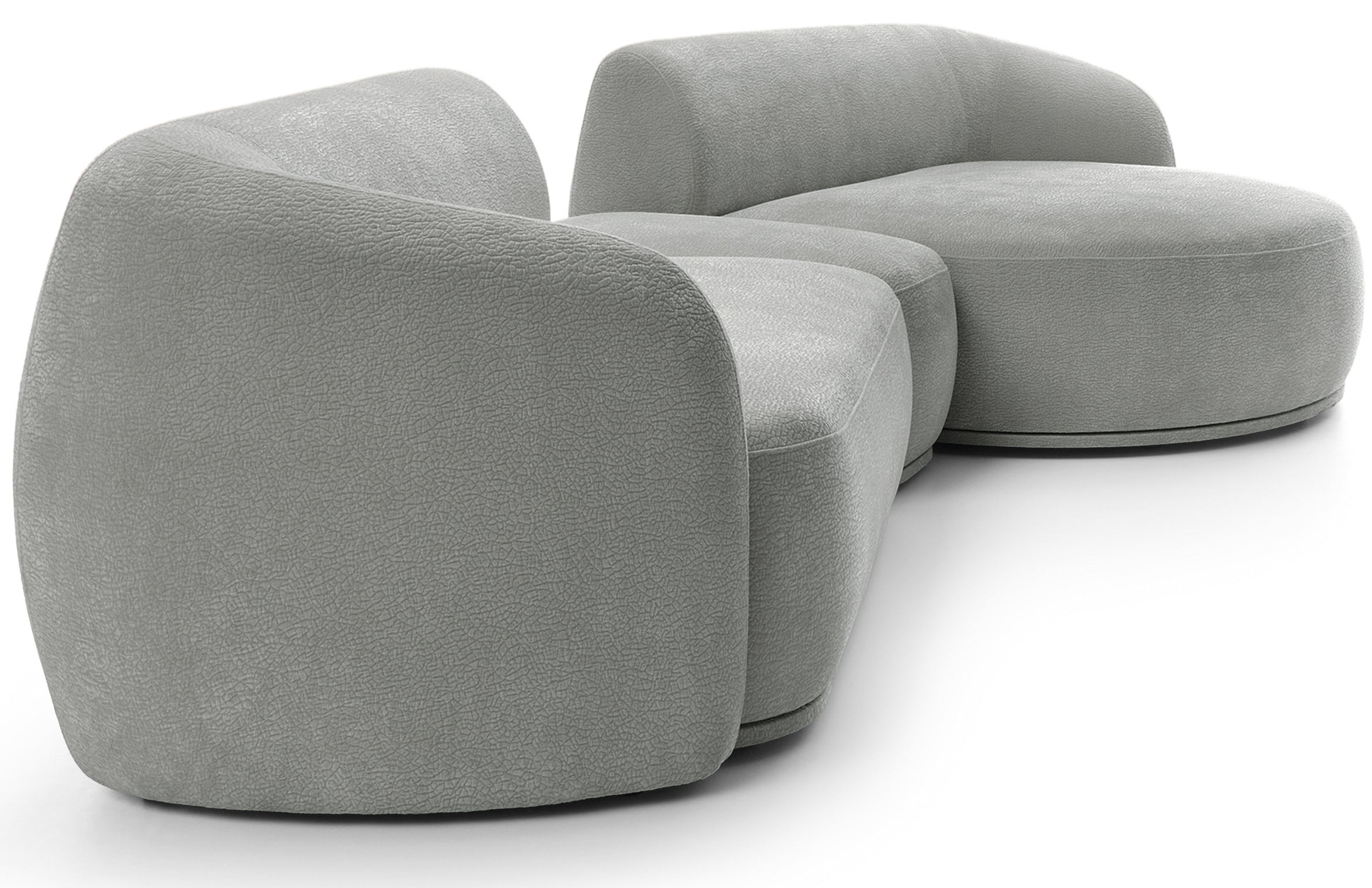 Modulares Ecksofa Bommo L-förmig mit Pouf, rechtsseitig, grauer Chenille-Stoff