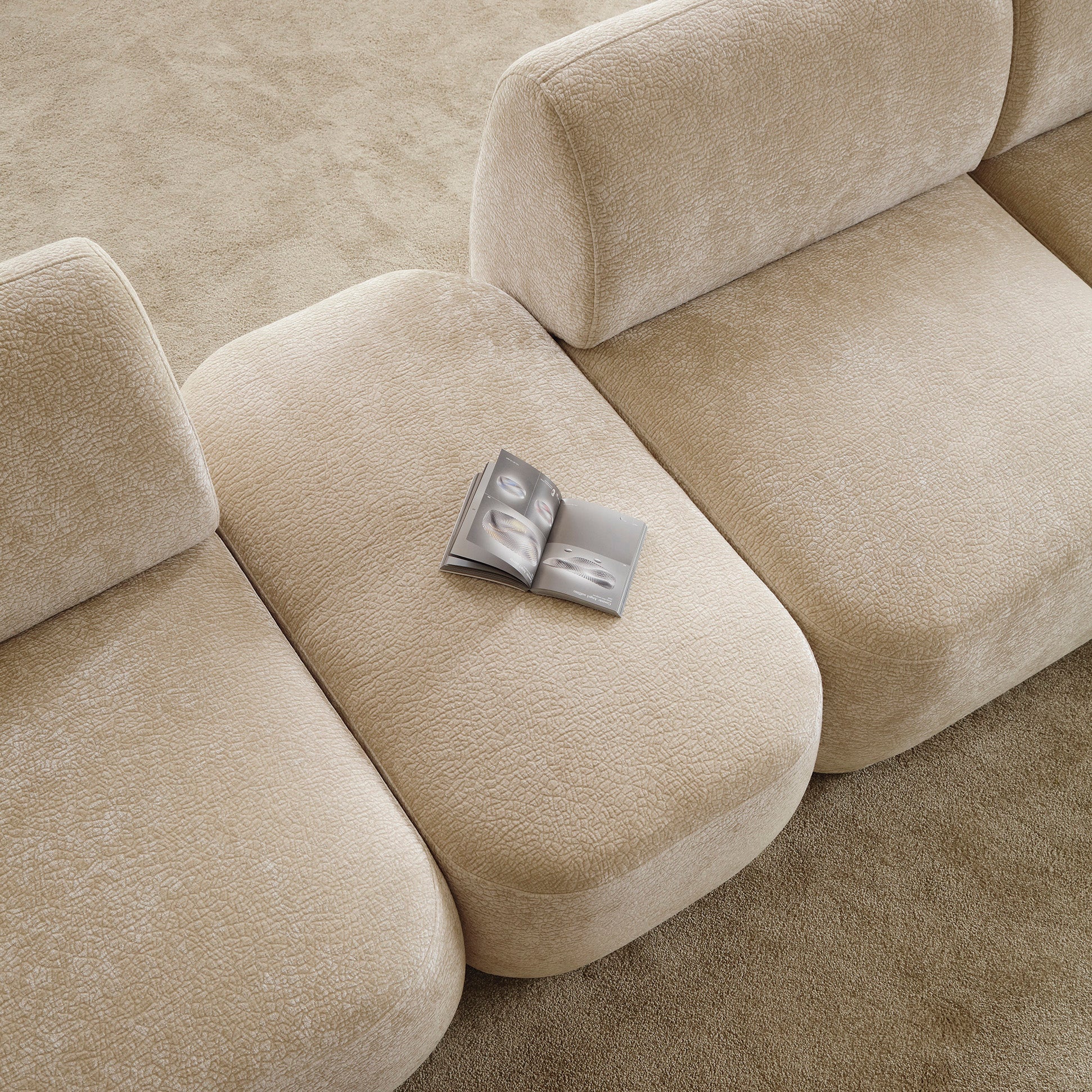 Modulares rechteckiges Hocker-Pouf Bommo in Beige aus Chenille