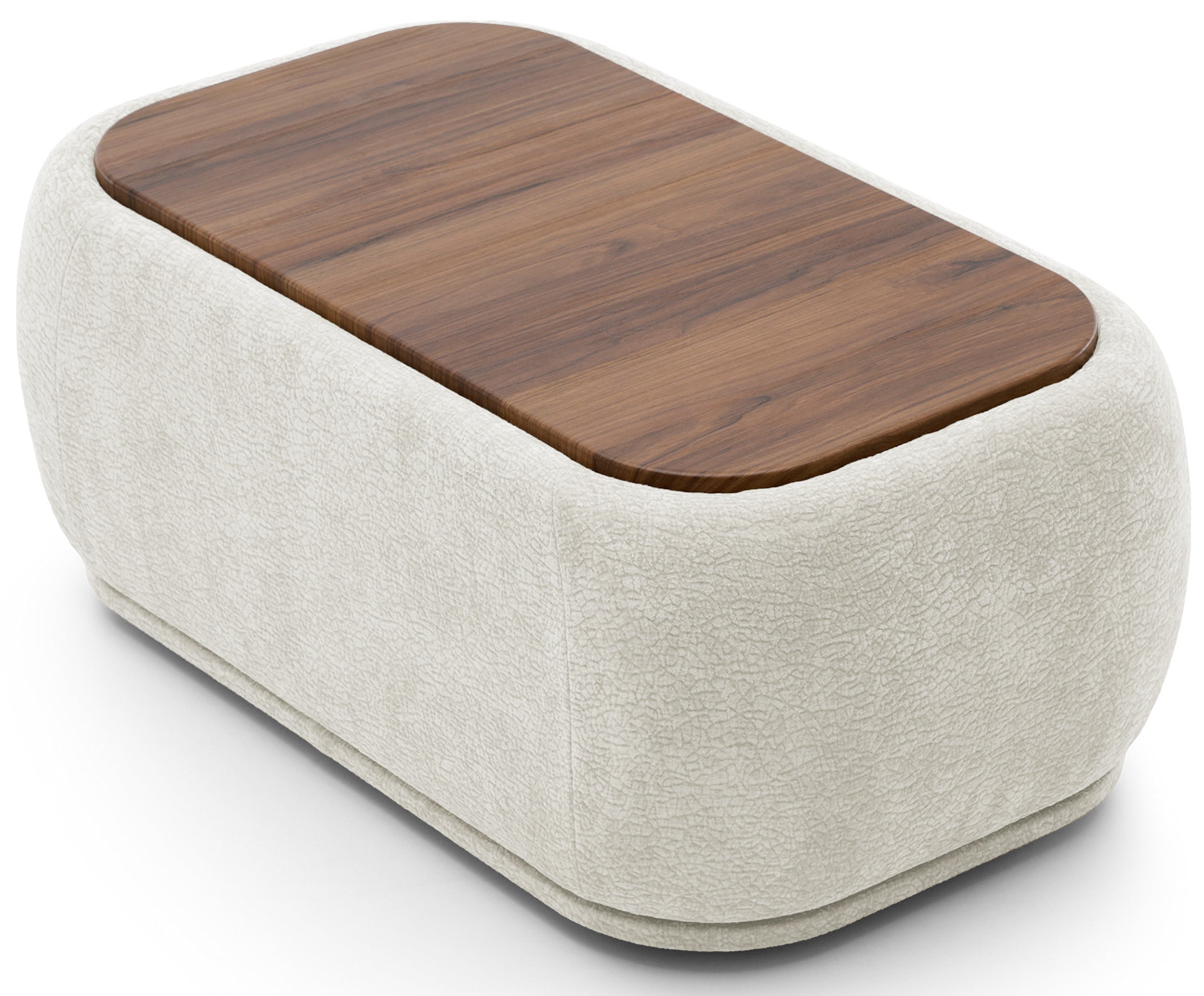 Modulares rechteckiges Pouf mit Platte Bommo, cremefarbenes Chenille