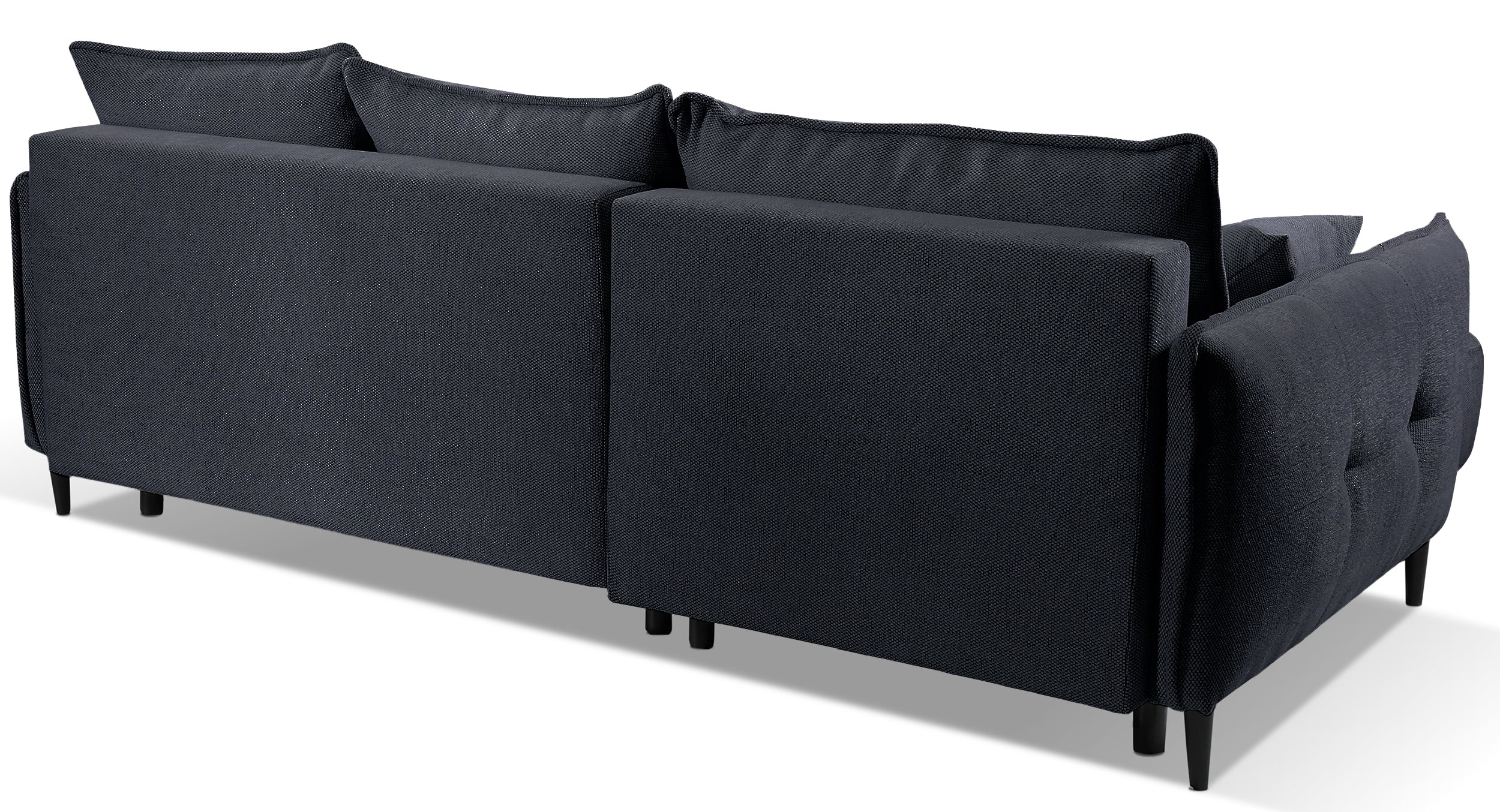 Ecksofa mit Schlaffunktion Oblivio Mini, L-förmig, linksseitig, mit Stauraum, marineblaue Flechtoptik