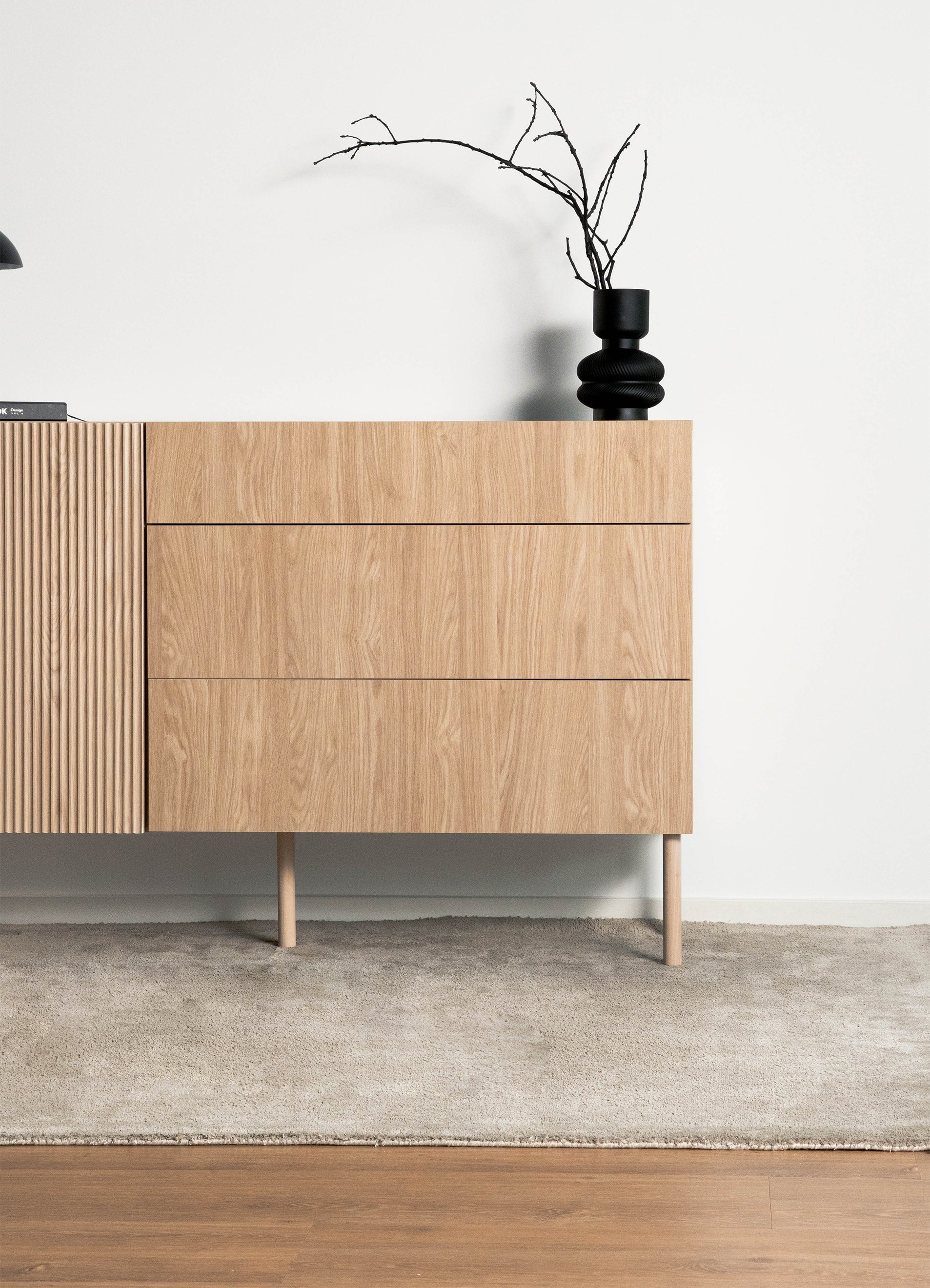 Einzeltür-Kommode Nolie mit drei Schubladen, 140 cm, geölte Eiche