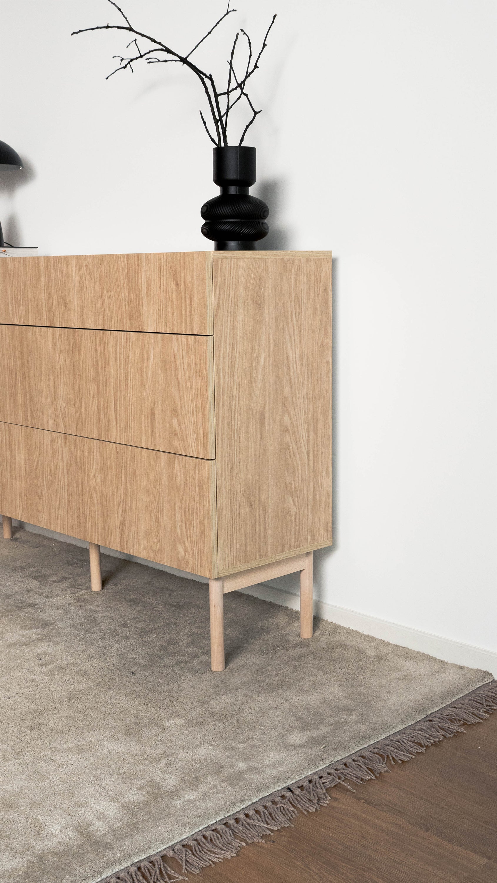Einzeltür-Kommode Nolie mit drei Schubladen, 140 cm, geölte Eiche