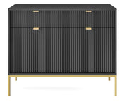 Zweiturige Kommode Vellore 104 cm schwarz mit gerillten Fronten und goldenem Gestell