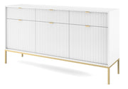 Drehtür-Kommode Vellore 154 cm weiß mit gerillten Fronten und goldenem Gestell