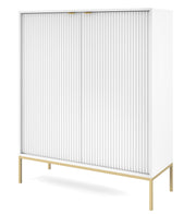 Hoher Vellore-Kommode in Weiß mit geriffelten Fronten und goldenem Gestell
