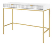 Schminktisch Vellore 104 cm weiß mit gerillten Fronten und goldenem Gestell