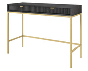 Schminktisch Vellore 104 cm schwarz mit gerillten Fronten und goldenem Gestell