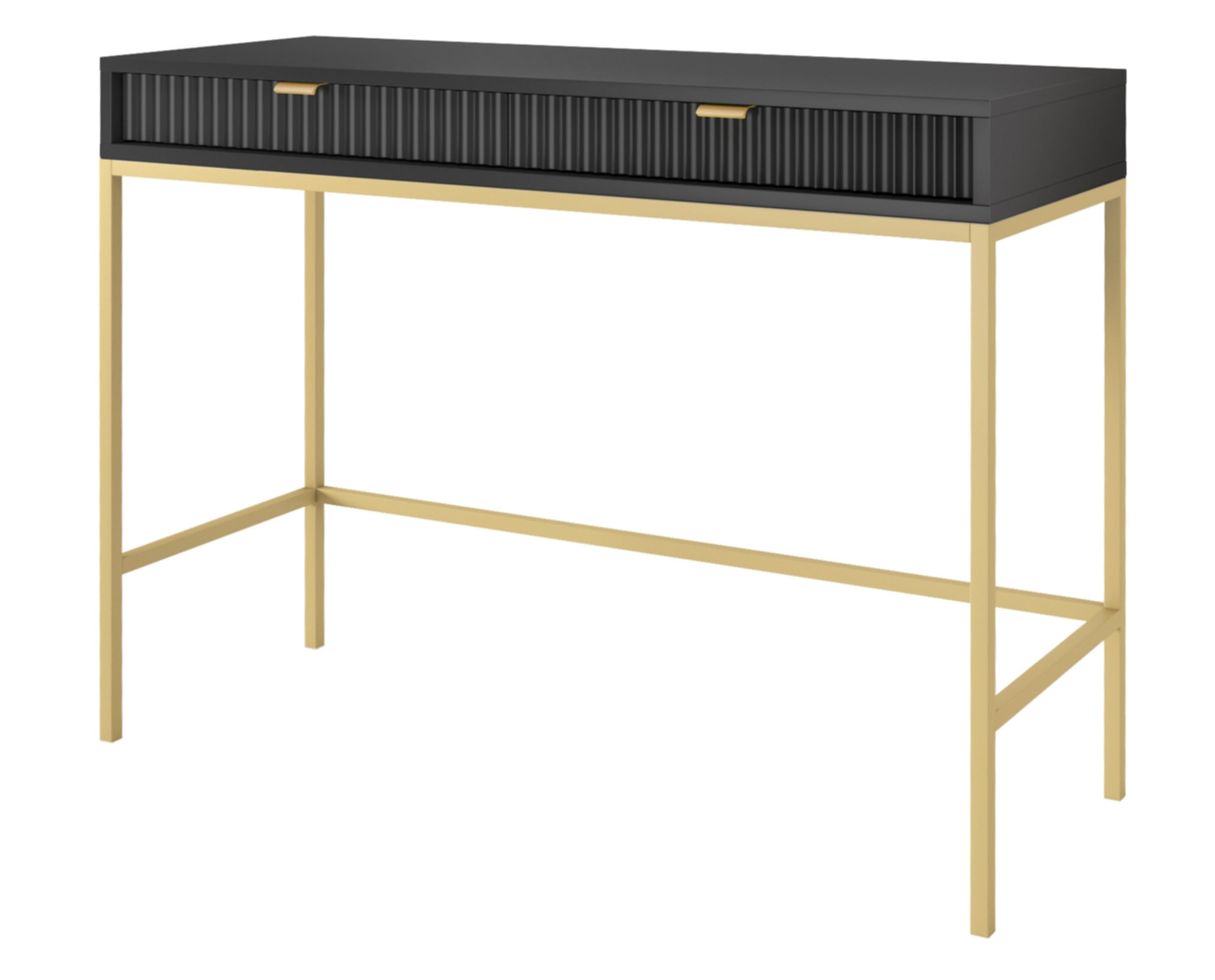 Schminktisch Vellore 104 cm schwarz mit gerillten Fronten und goldenem Gestell