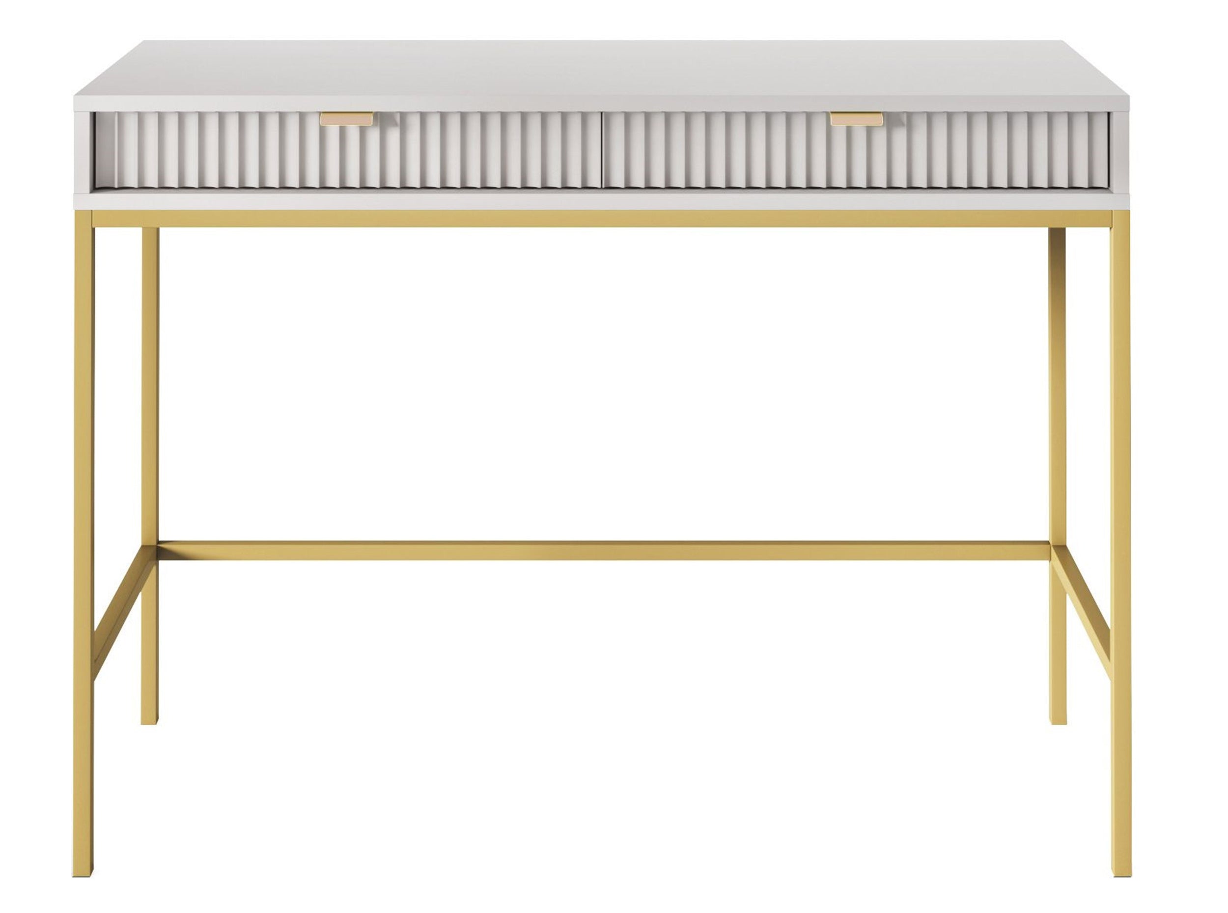 Schminktisch Vellore 104 cm grau mit geriffelten Fronten und goldenem Gestell