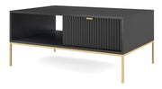 Couchtisch Vellore 104x68 cm schwarz mit geriffelter Front und goldenem Gestell