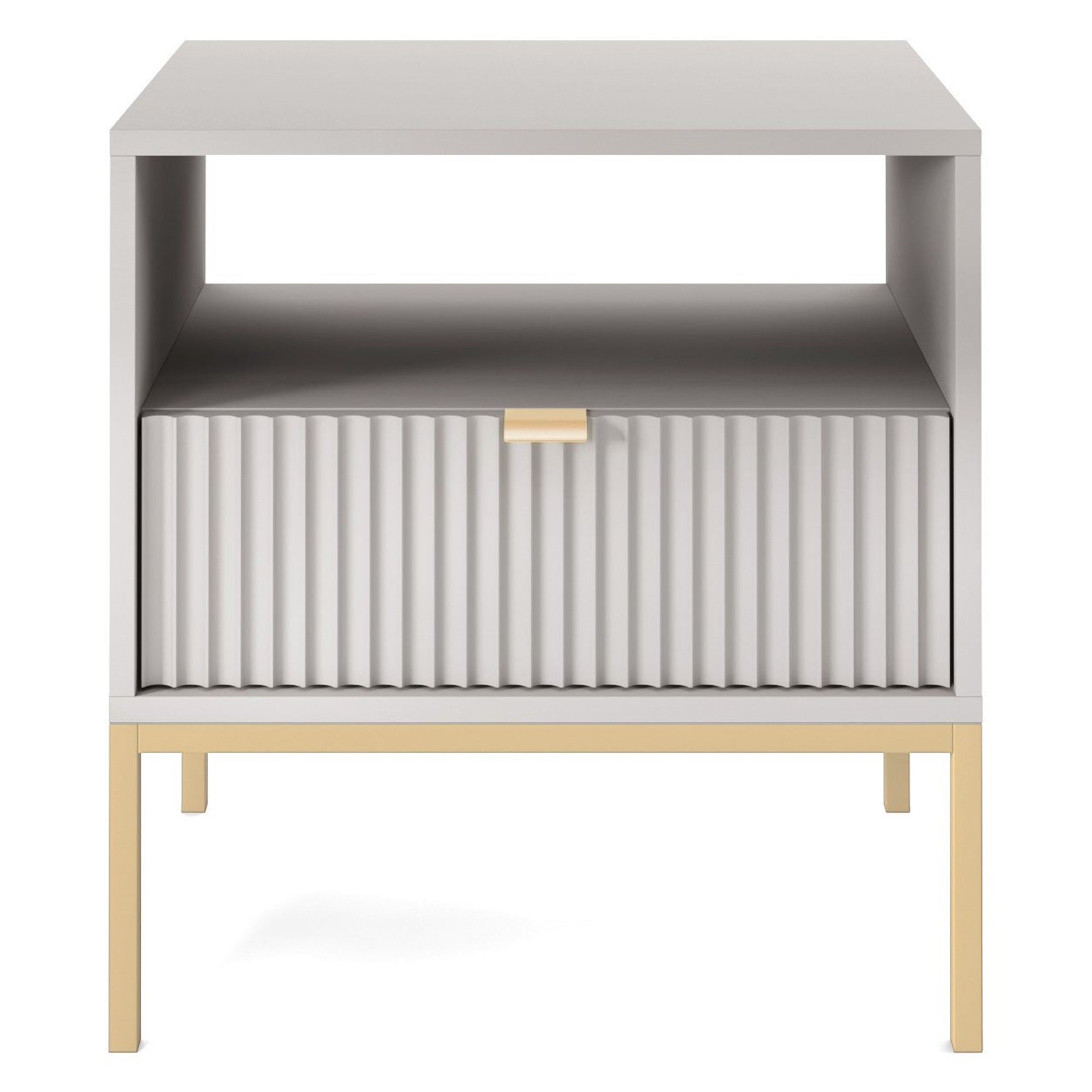 Nachttisch Vellore 54 cm grau mit gerillter Front und goldenem Gestell