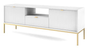 TV-Schrank Vellore 154 cm weiß mit gerillten Fronten und goldenem Gestell