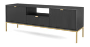 TV-Schrank Vellore 154 cm schwarz mit gerillten Fronten und goldenem Gestell