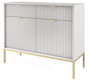 Zweittürige Kommode Vellore 104 cm grau mit gerillten Fronten und goldenem Gestell