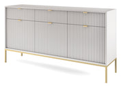 Drehtür-Kommode Vellore 154 cm grau mit gerillten Fronten und goldenem Gestell