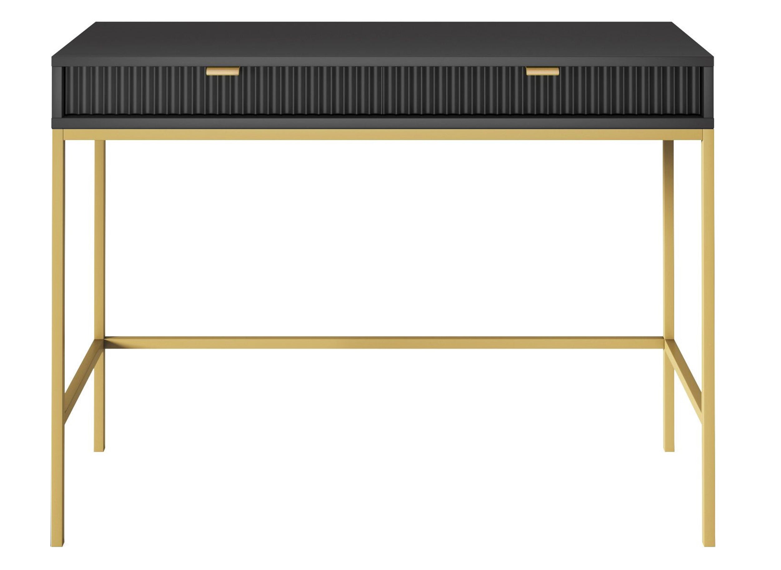 Schminktisch Vellore 104 cm schwarz mit gerillten Fronten und goldenem Gestell