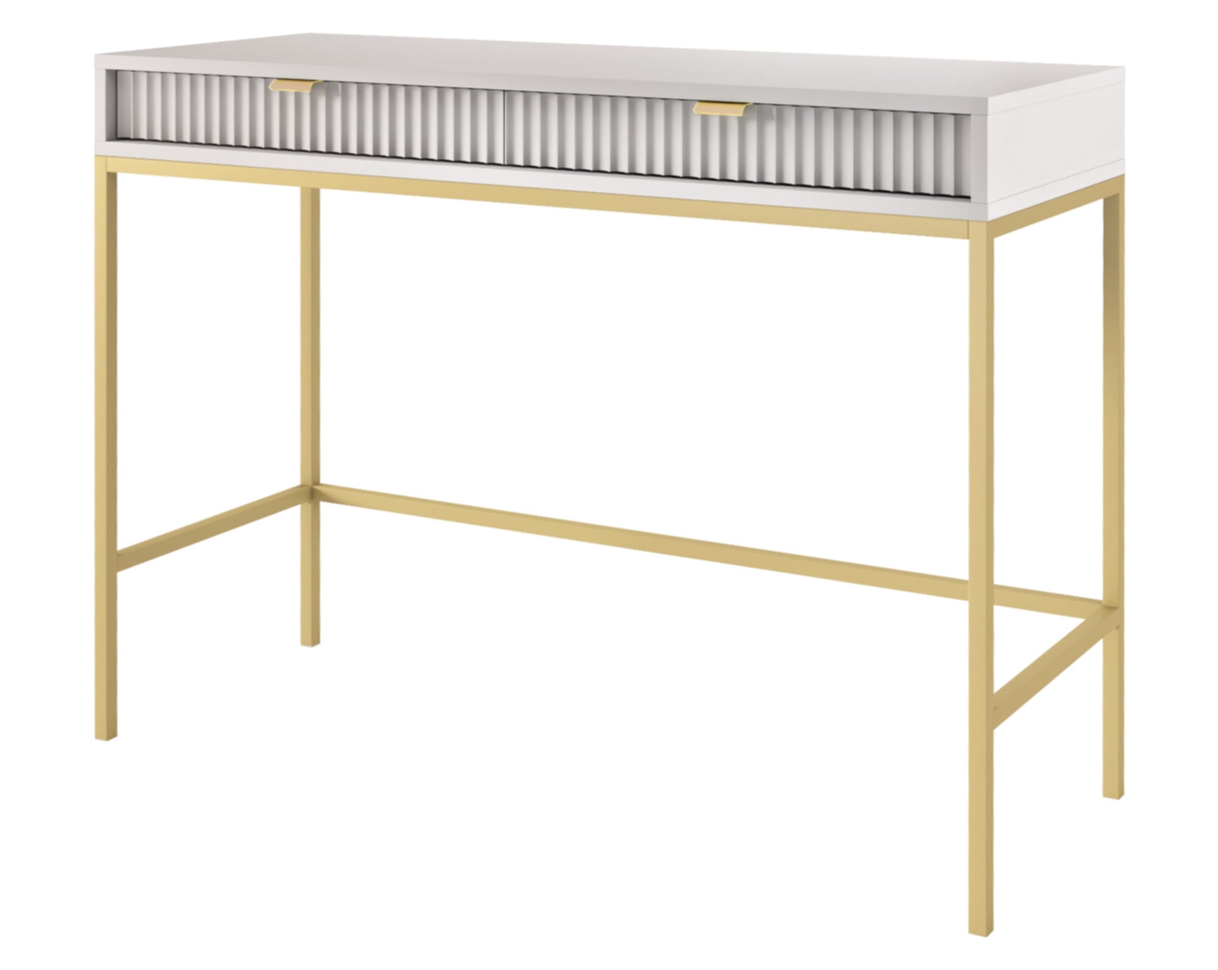Schminktisch Vellore 104 cm grau mit geriffelten Fronten und goldenem Gestell