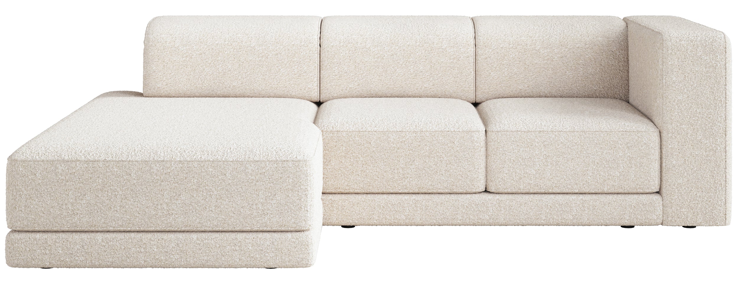 Ecksofa Novals L-förmig links mit verstellbaren Kopfstützen, cremefarbenes Bouclé