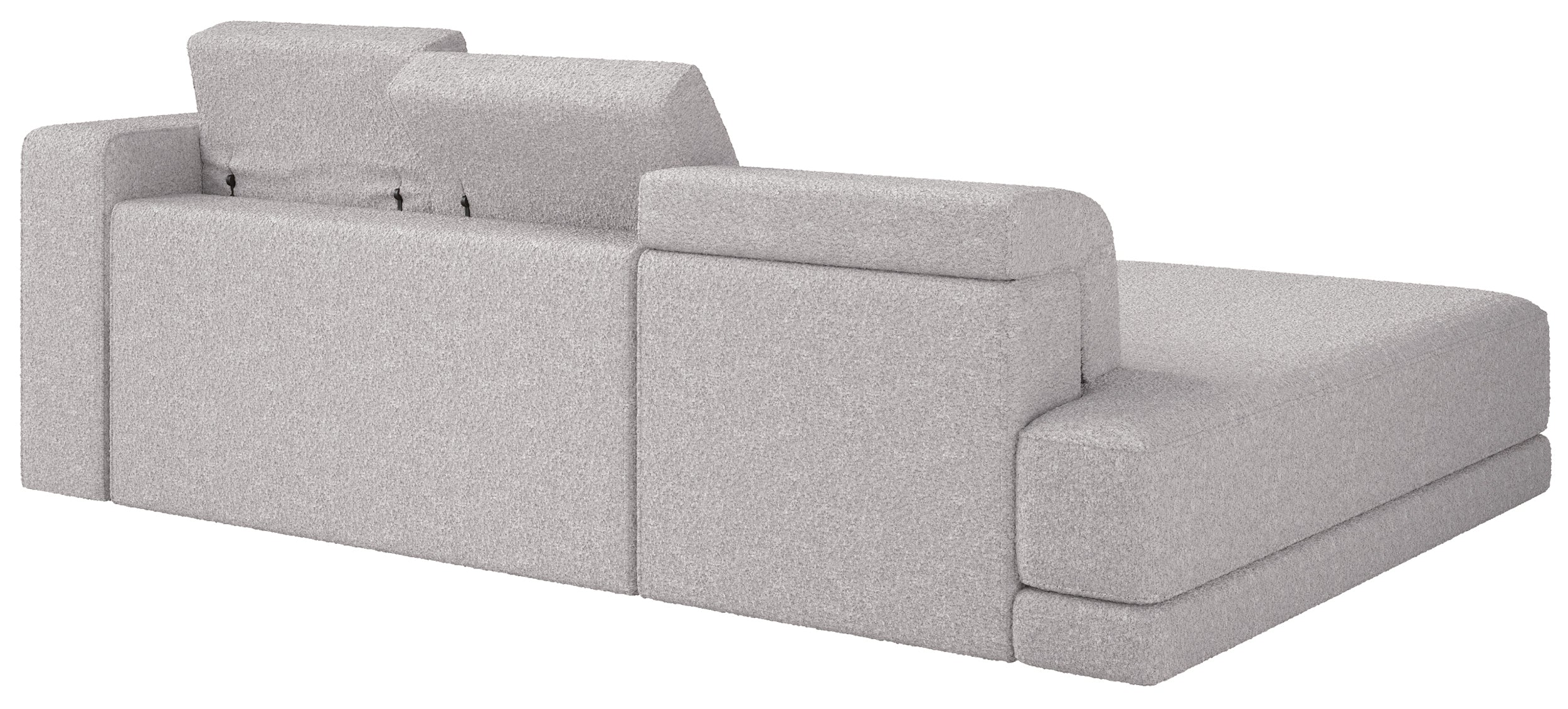 Ecksofa Novals L-förmig linksseitig mit verstellbaren Kopfstützen, hellgrauer Bouclé-Stoff