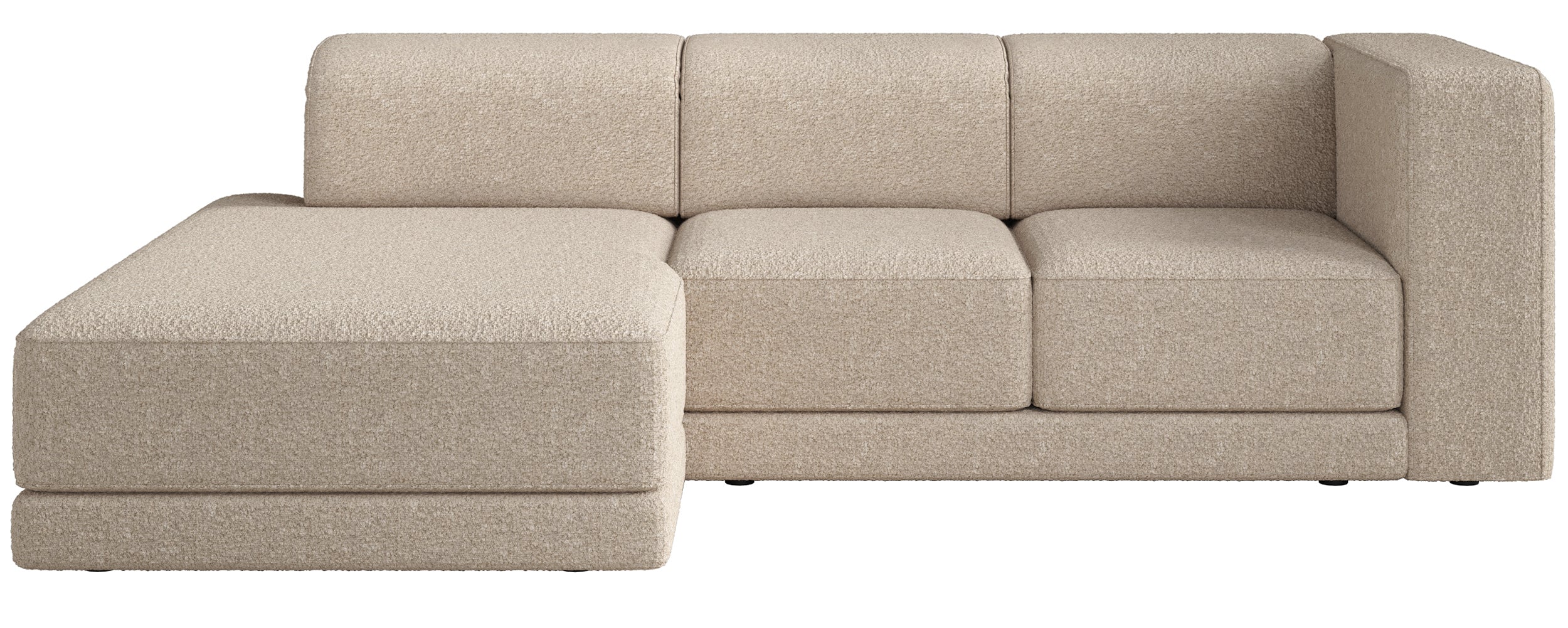 Ecksofa Novals L-förmig links mit verstellbaren Kopfstützen, hellbeige Bouclé