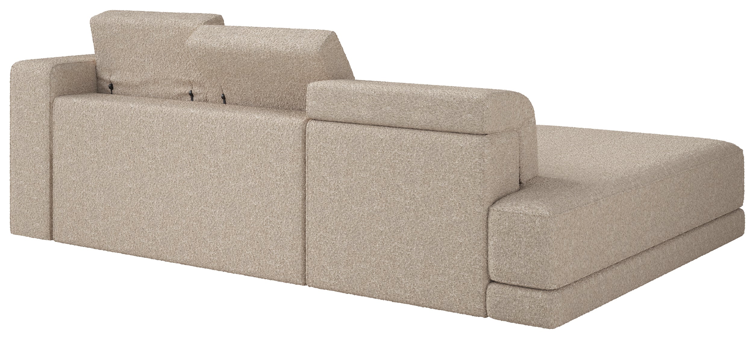 Ecksofa Novals L-förmig links mit verstellbaren Kopfstützen, hellbeige Bouclé