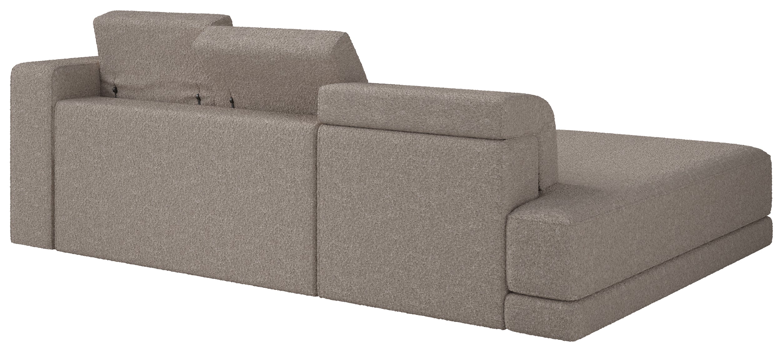 Ecksofa Novals, L-förmig, linksseitig mit verstellbaren Kopfstützen, grau-beiges Bouclé