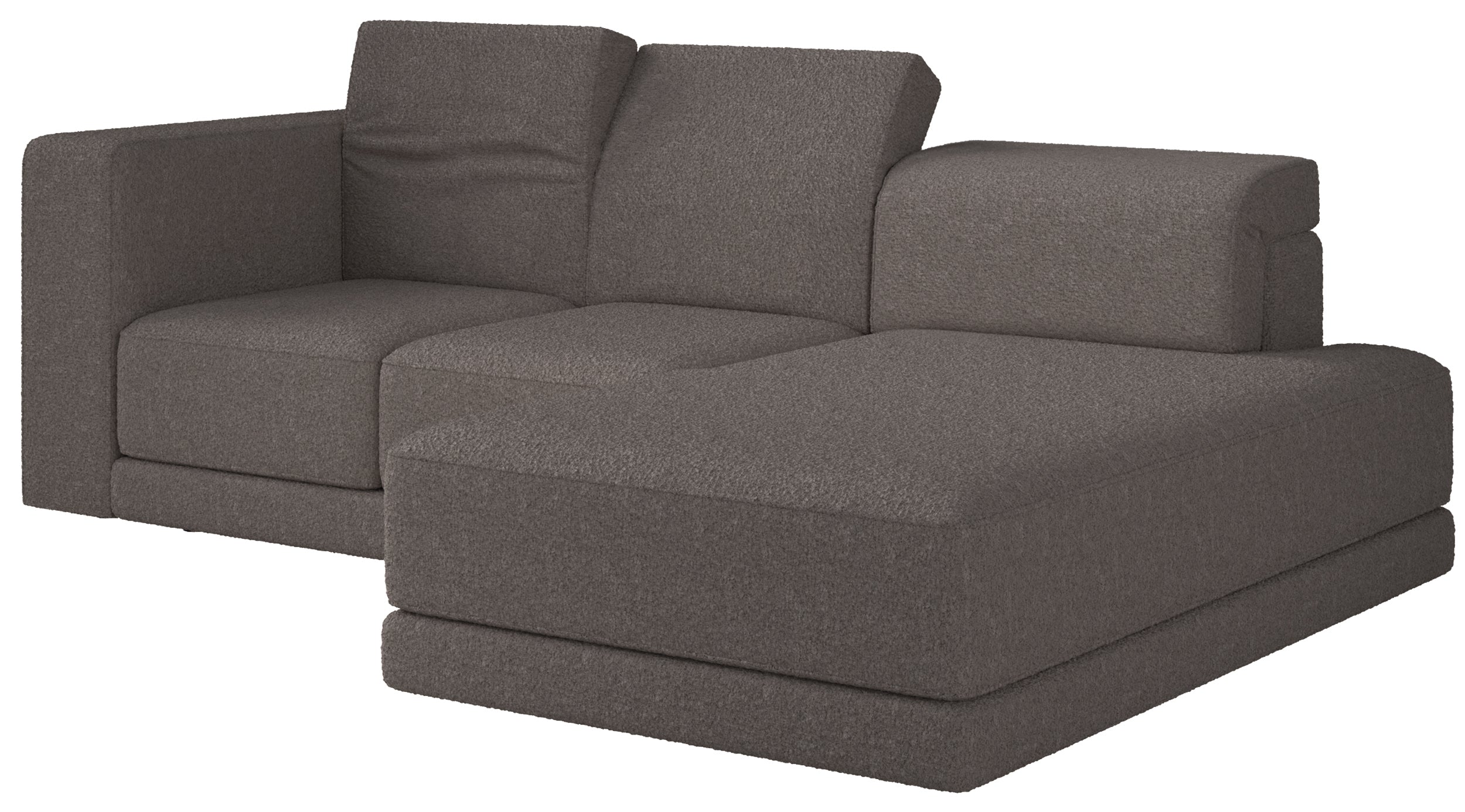Ecksofa Novals, L-förmig, rechtsseitig mit verstellbaren Kopfstützen, braunes Bouclé
