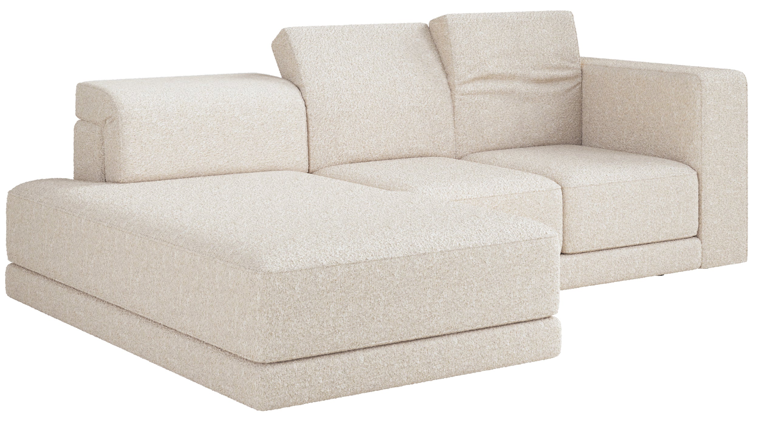 Ecksofa Novals L-förmig links mit verstellbaren Kopfstützen, cremefarbenes Bouclé