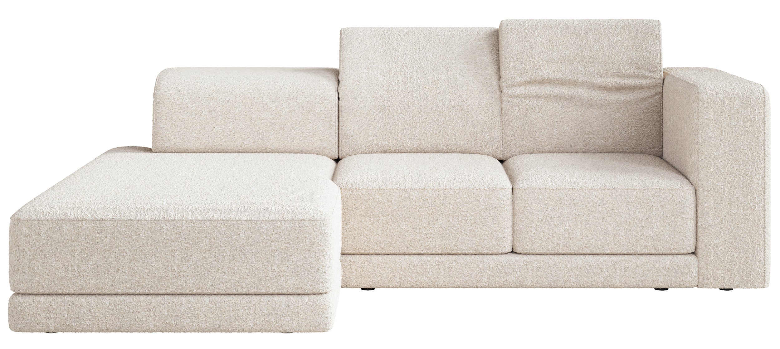 Ecksofa Novals L-förmig links mit verstellbaren Kopfstützen, cremefarbenes Bouclé