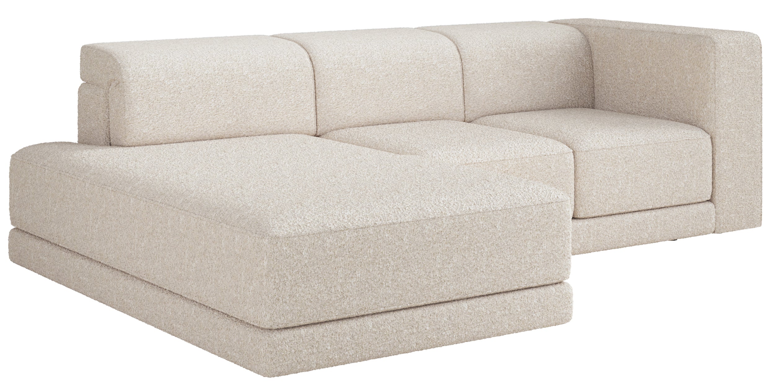 Ecksofa Novals L-förmig links mit verstellbaren Kopfstützen, cremefarbenes Bouclé
