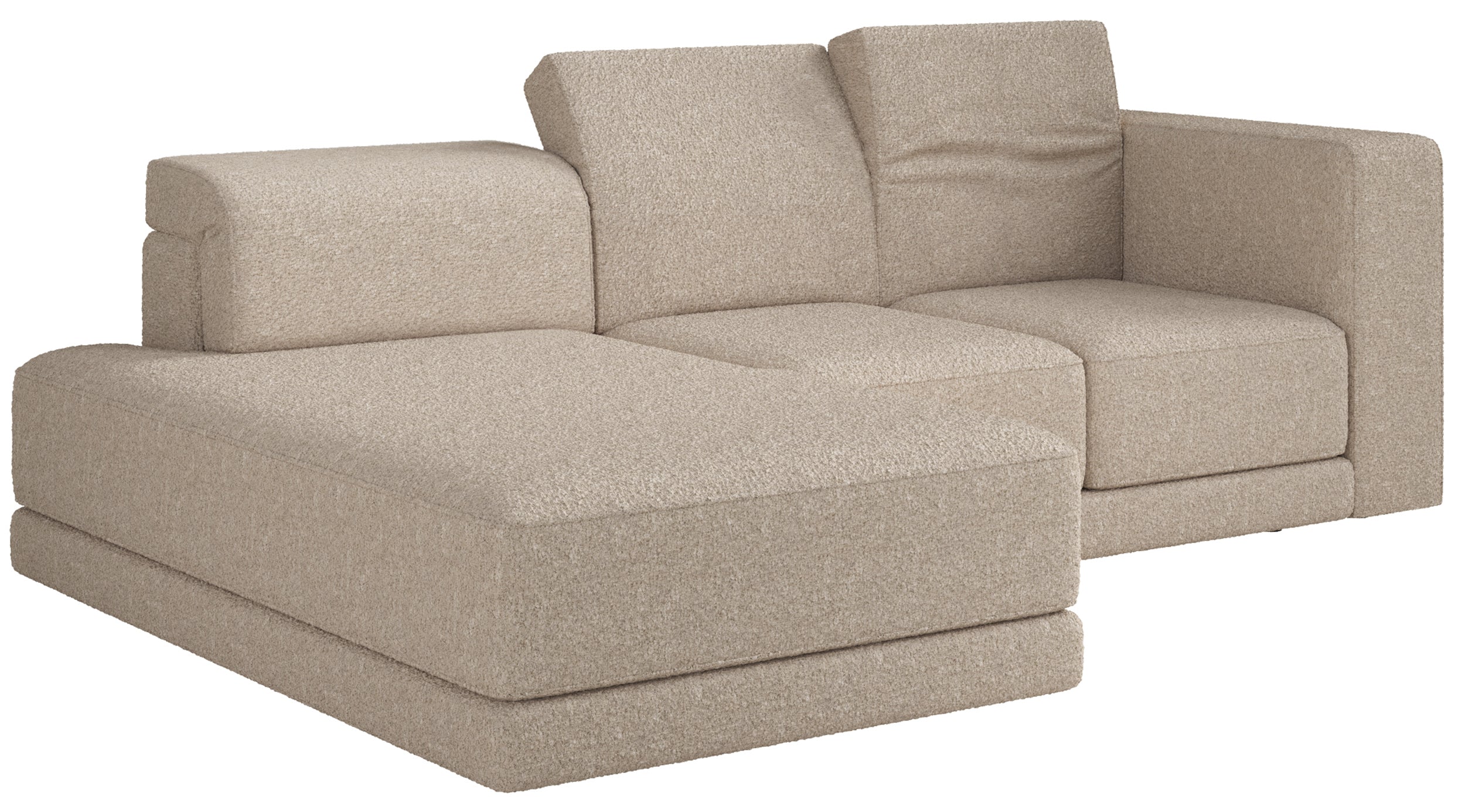 Ecksofa Novals L-förmig links mit verstellbaren Kopfstützen, hellbeige Bouclé