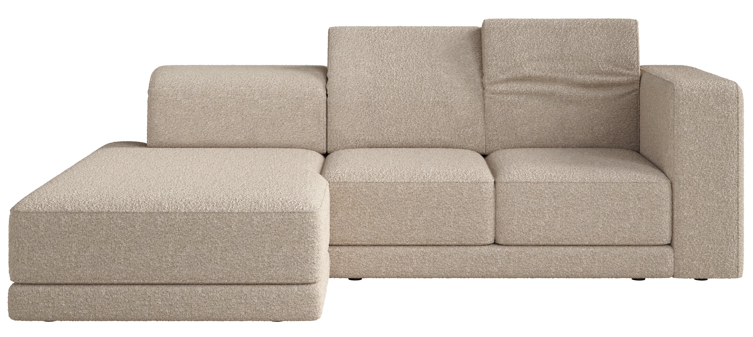 Ecksofa Novals L-förmig links mit verstellbaren Kopfstützen, hellbeige Bouclé