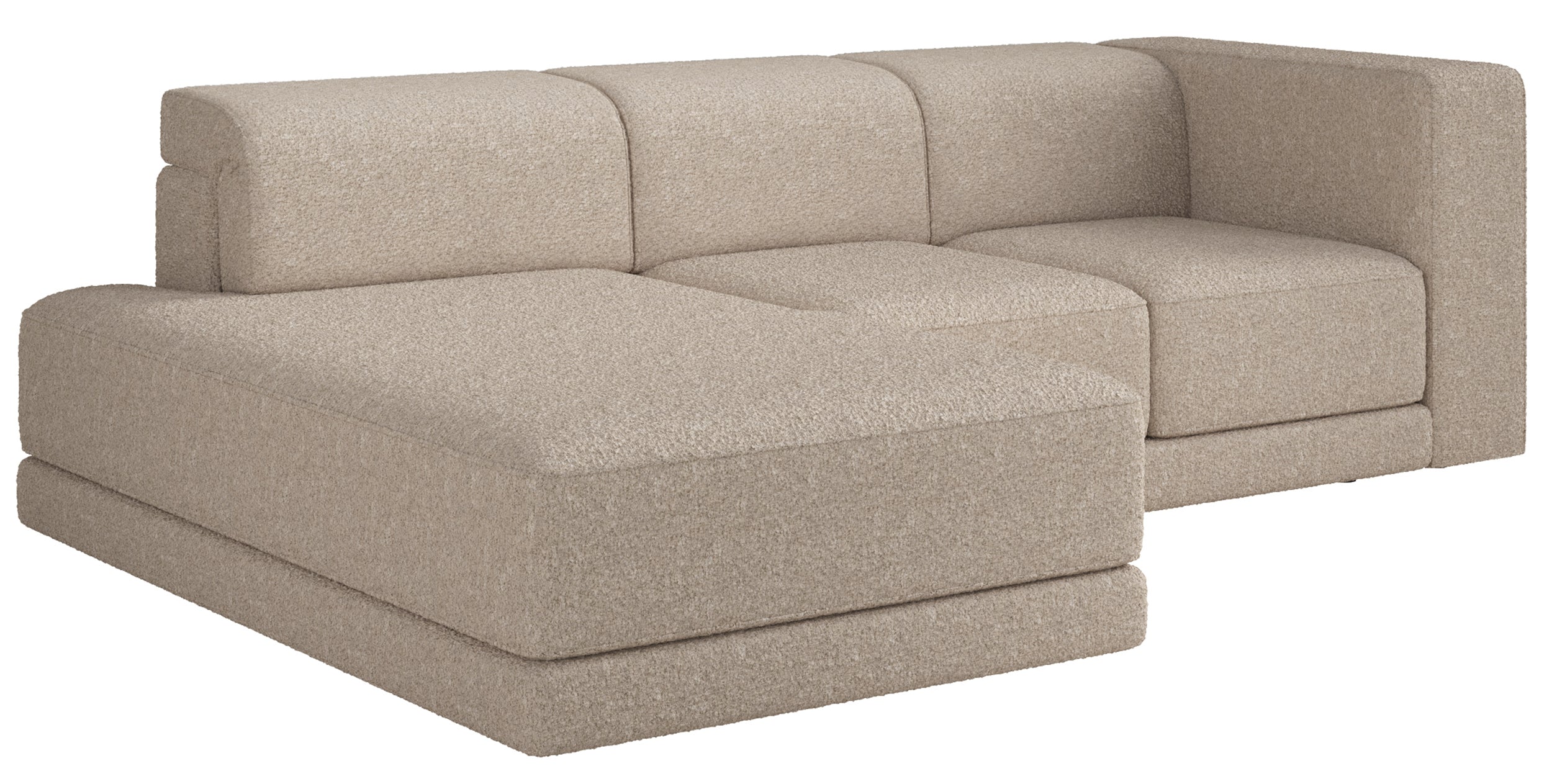 Ecksofa Novals L-förmig links mit verstellbaren Kopfstützen, hellbeige Bouclé