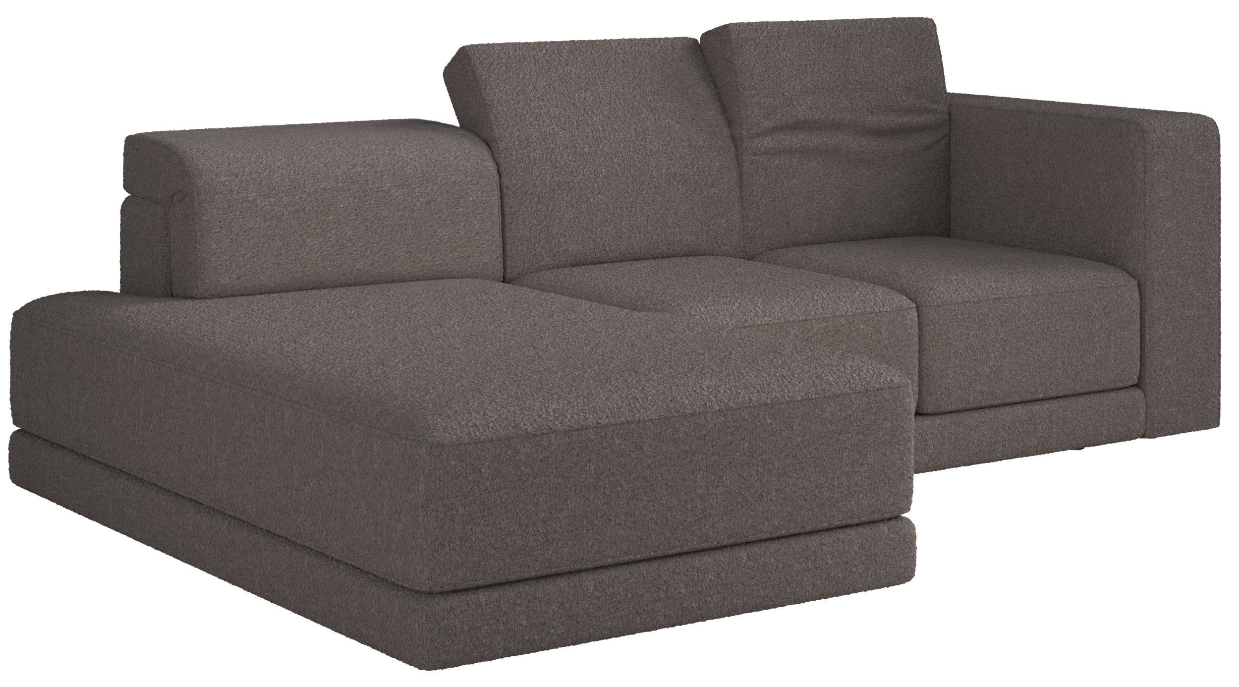 Ecksofa Novals L-förmig links mit verstellbaren Kopfstützen, braunes Bouclé