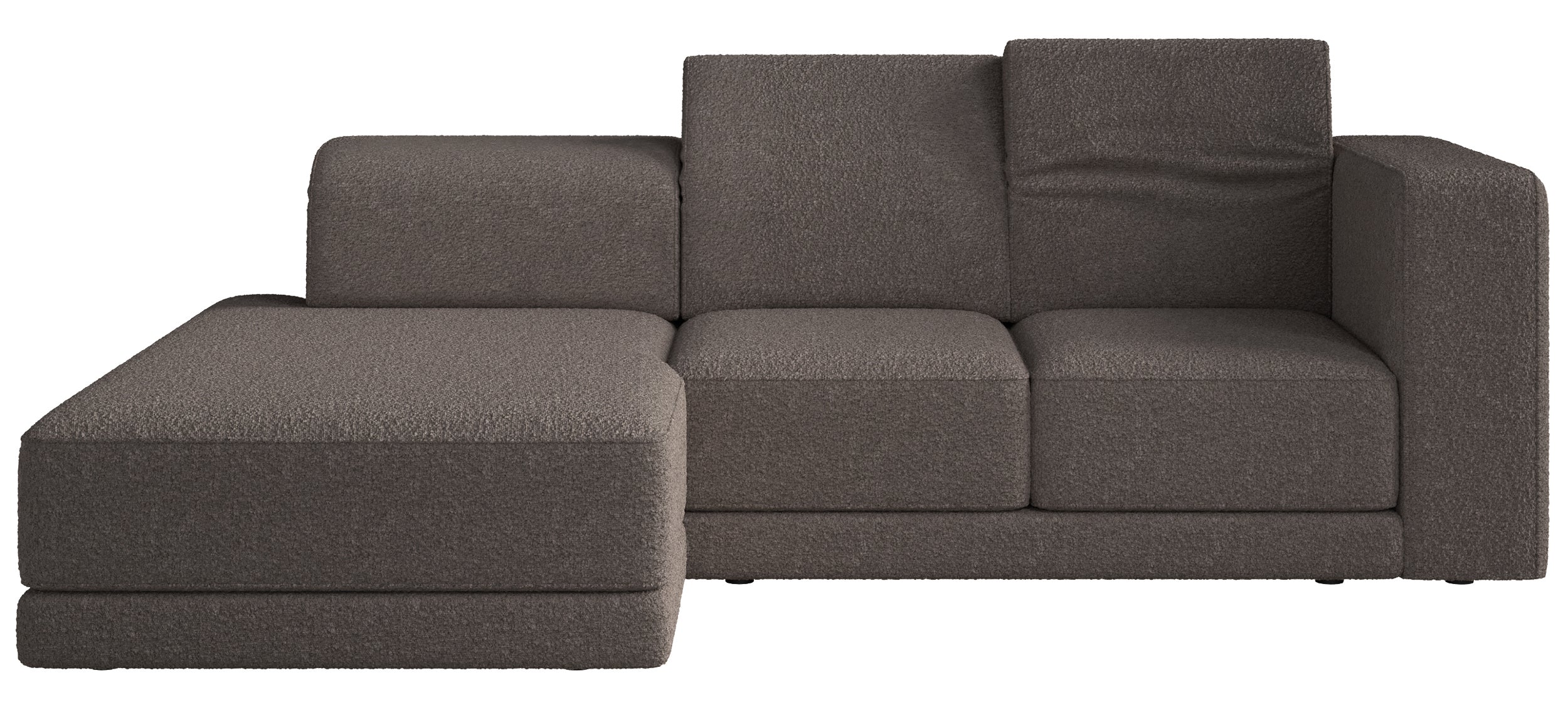 Ecksofa Novals L-förmig links mit verstellbaren Kopfstützen, braunes Bouclé